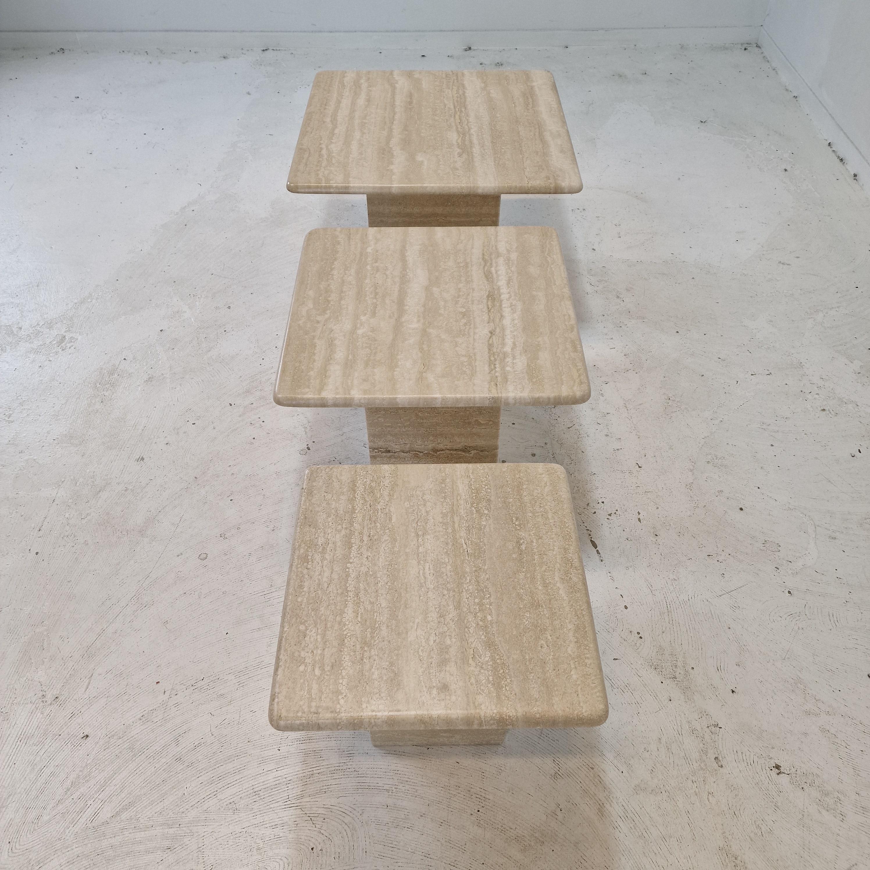 Set of 3 Italian Travertine Coffee or Side Tables, 1980s 3
