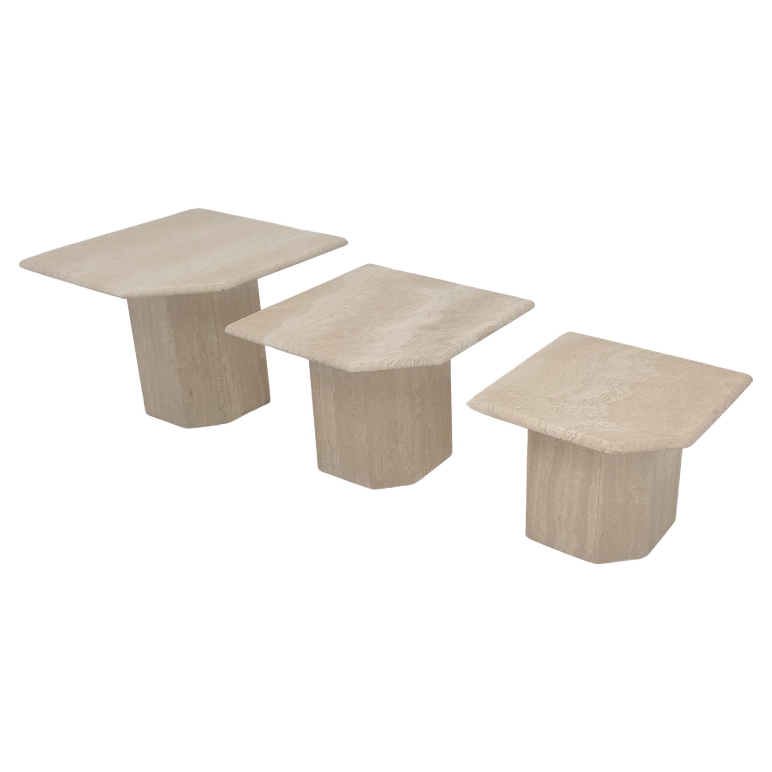 Set of 3 Italian Travertine Coffee or Side Tables, 1980s