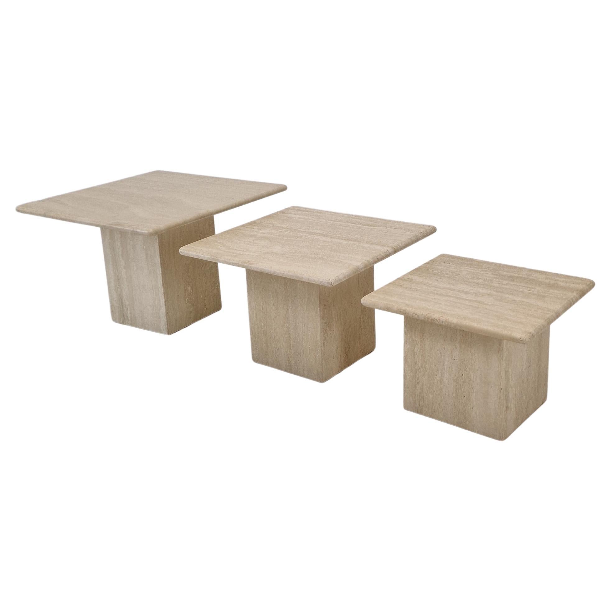 Set of 3 Italian Travertine Coffee or Side Tables, 1980s For Sale
