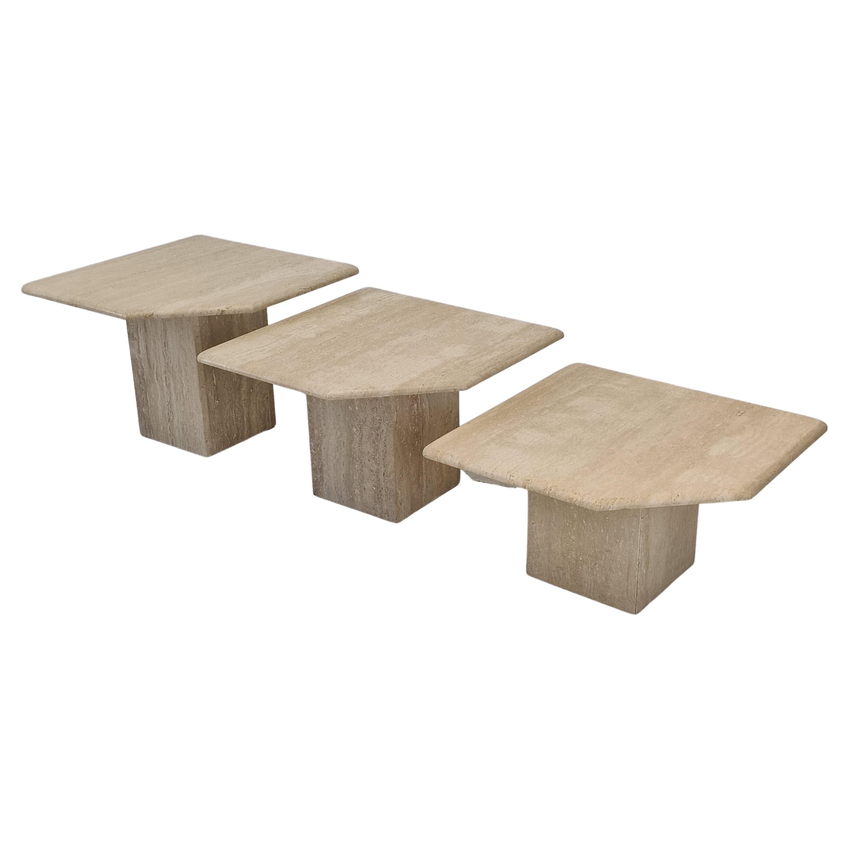 Set of 3 Italian Travertine Coffee or Side Tables, 1980s For Sale