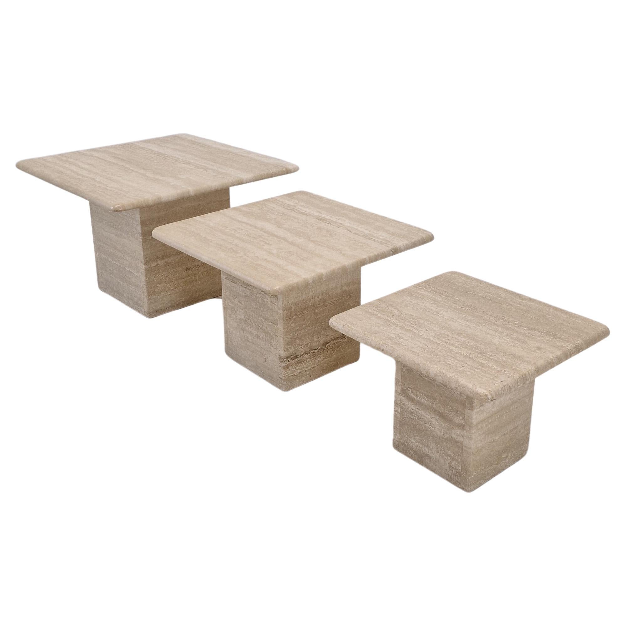 Set of 3 Italian Travertine Coffee or Side Tables, 1980s