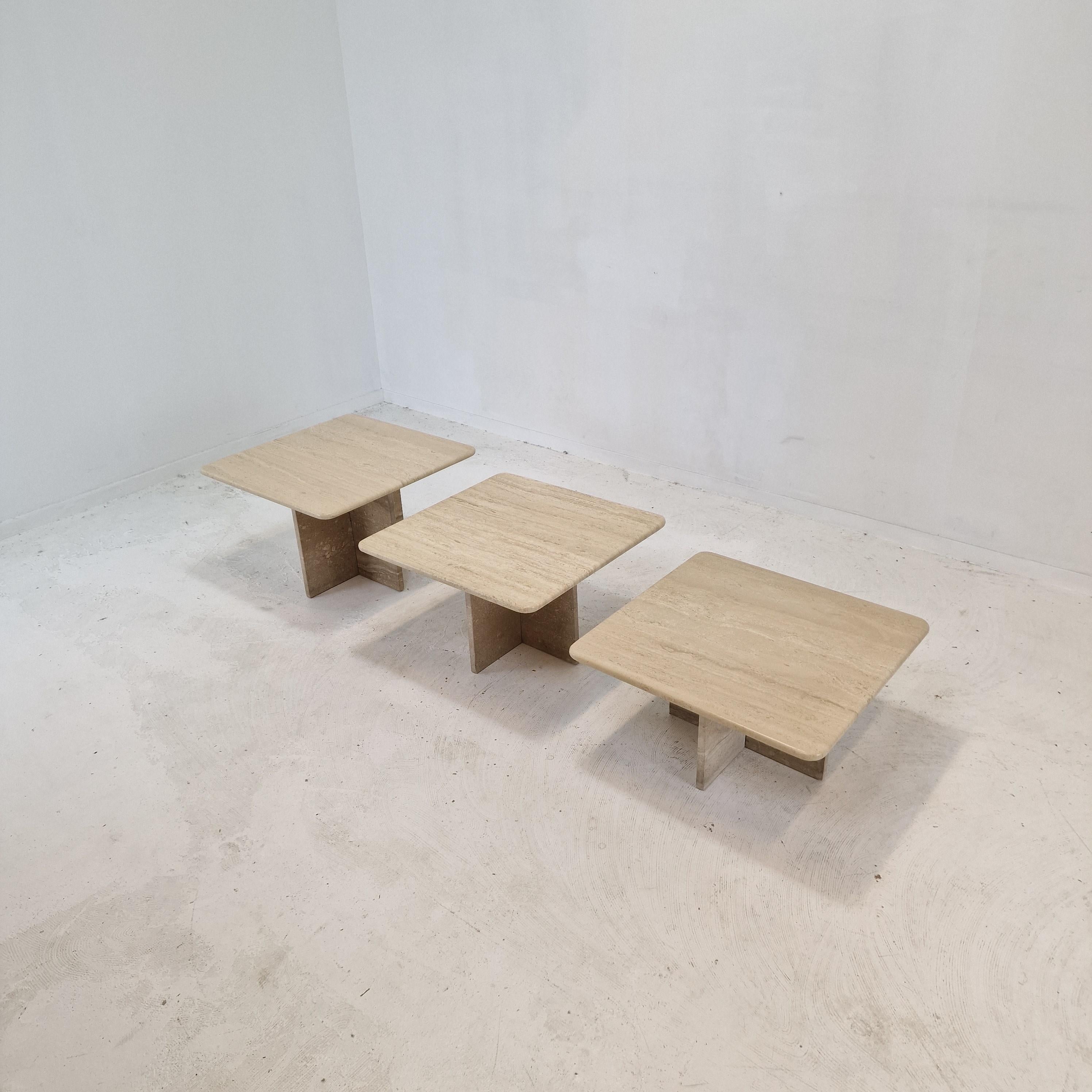 Late 20th Century Set of 3 Italian Travertine Coffee or Side Tables, 1990s For Sale