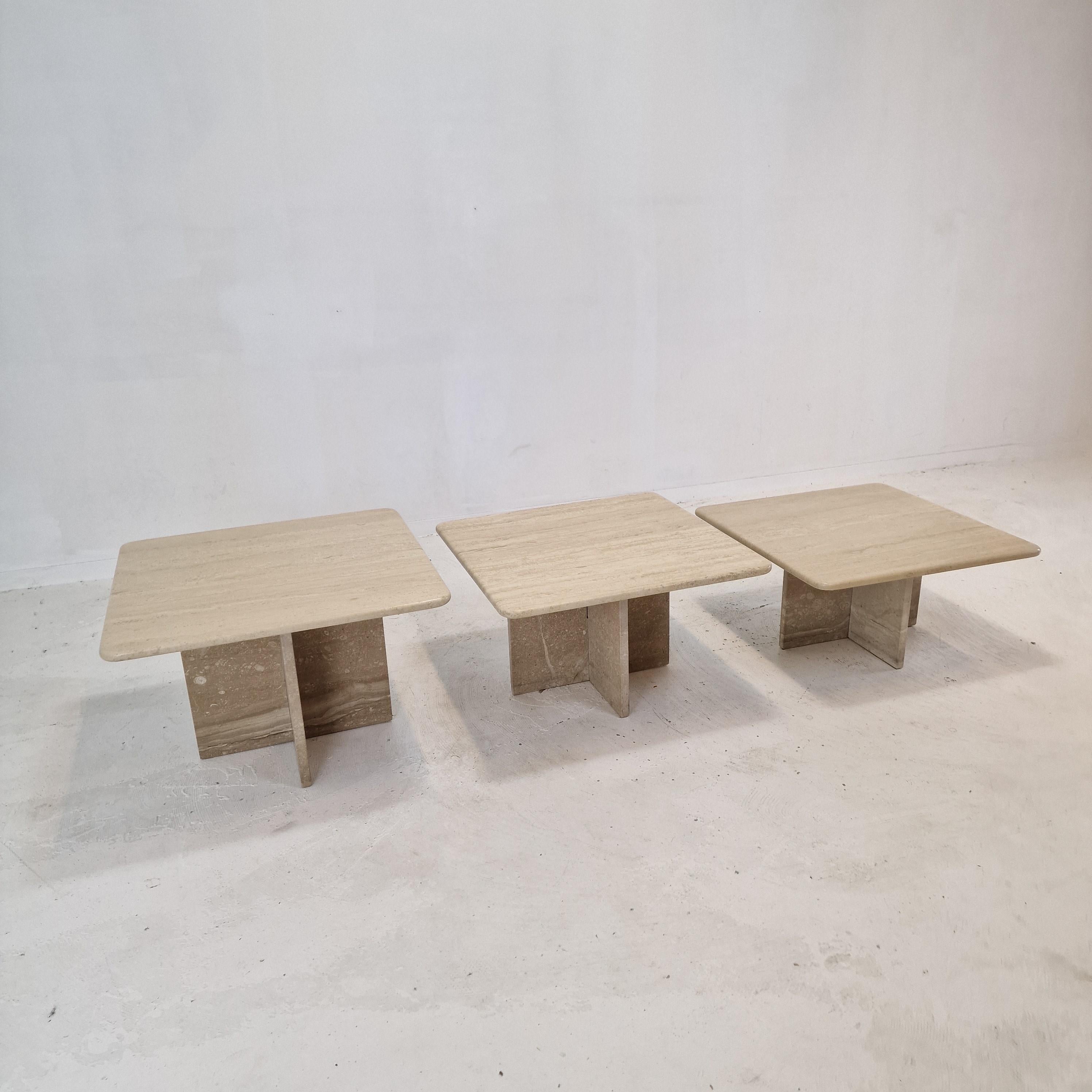 Set of 3 Italian Travertine Coffee or Side Tables, 1990s For Sale 1