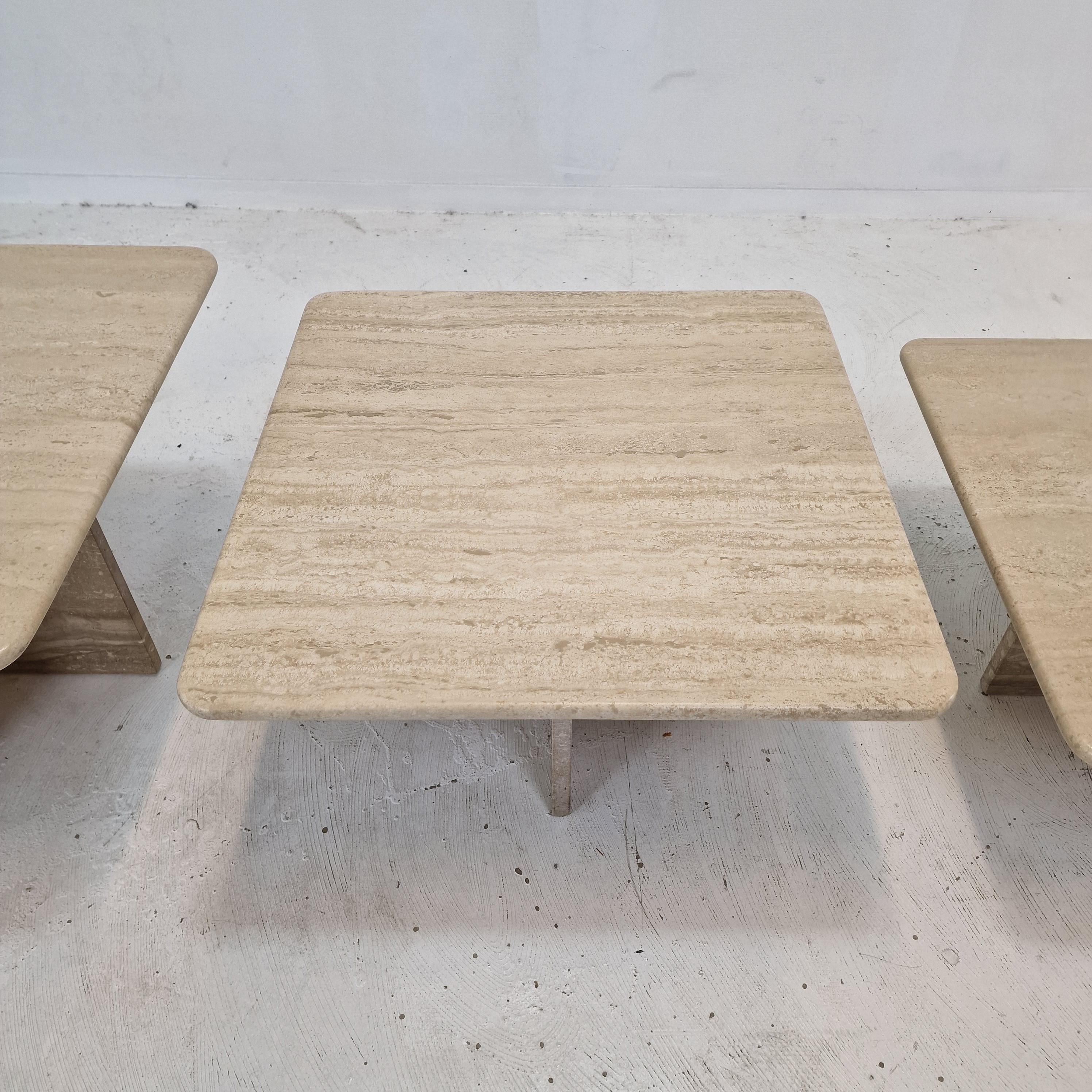 Set of 3 Italian Travertine Coffee or Side Tables, 1990s For Sale 3