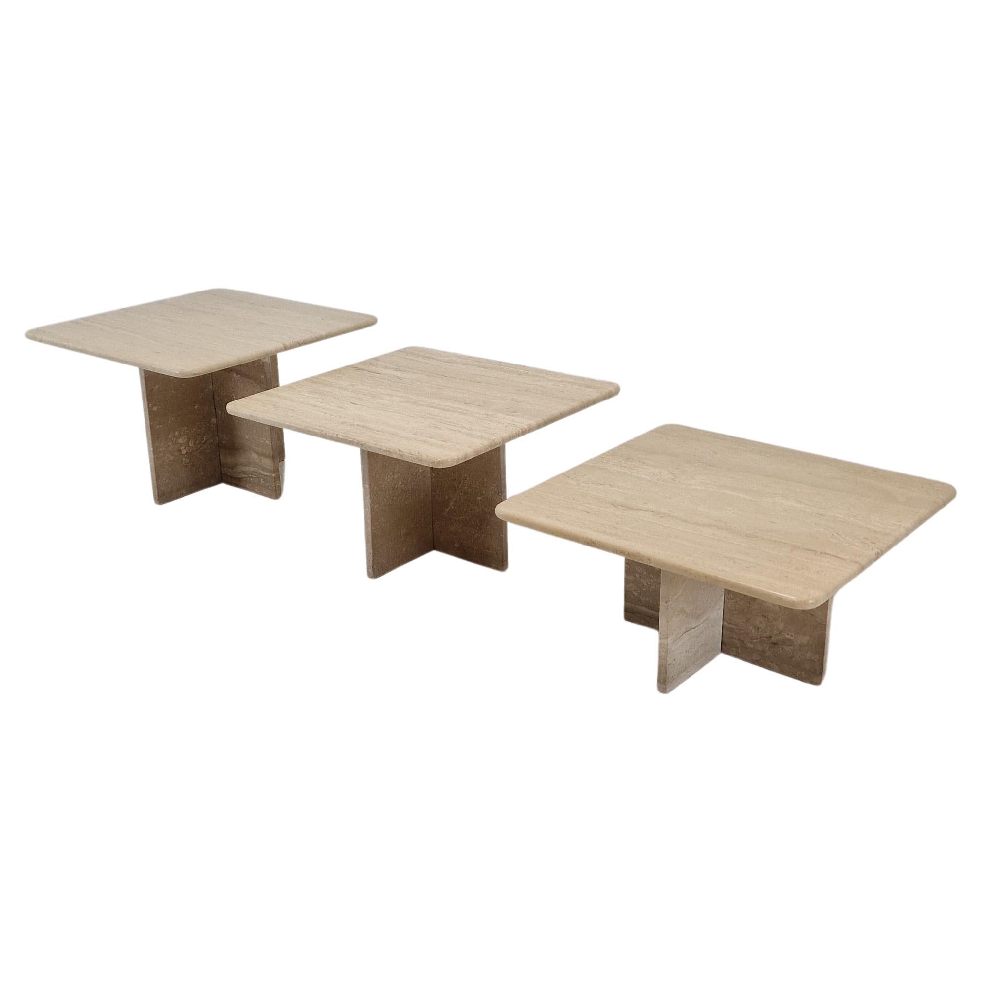 Set of 3 Italian Travertine Coffee or Side Tables, 1990s For Sale