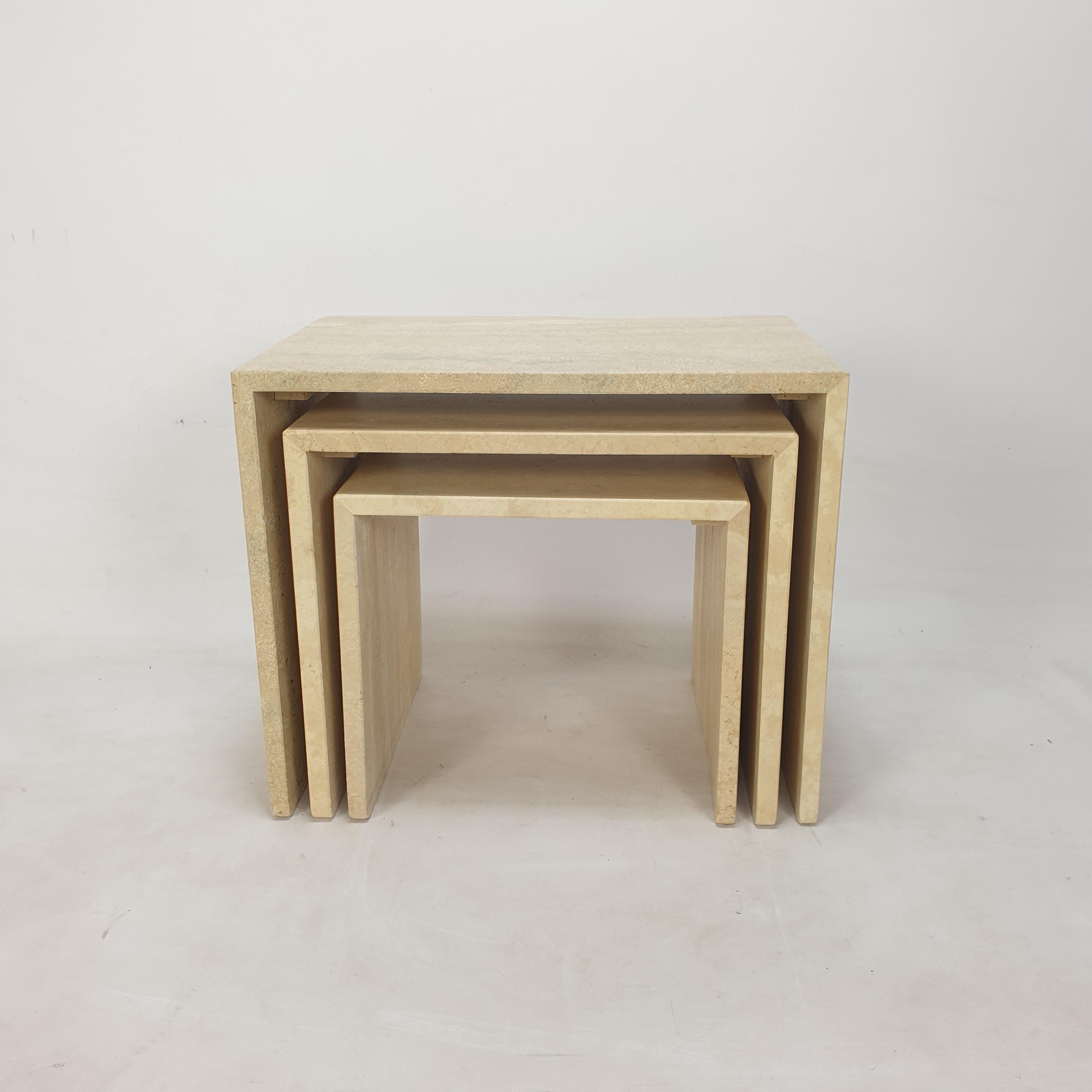 Set of 3 Italian Travertine Coffee Tables, 1980s 4