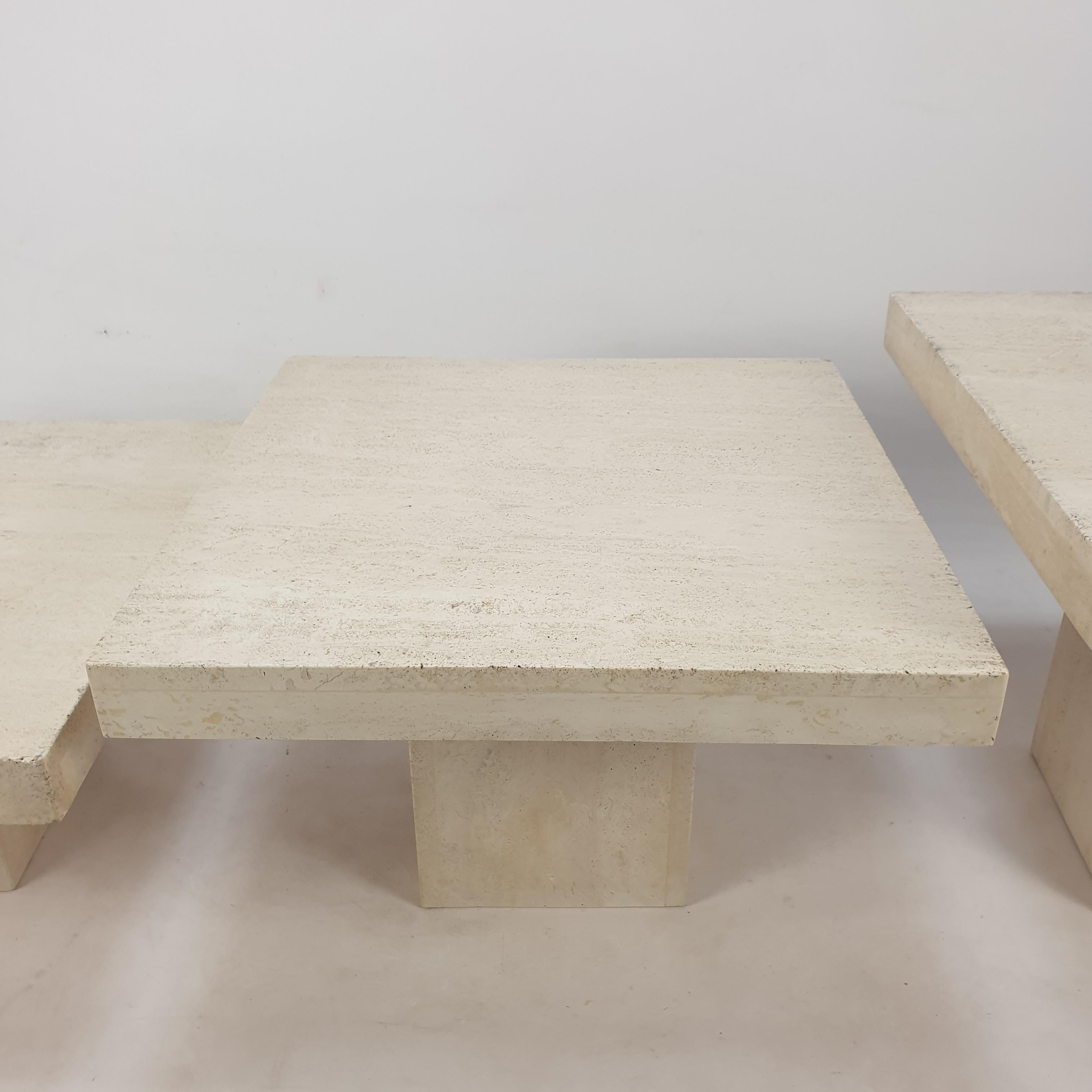 Set of 3 Italian Travertine Coffee Tables, 1980s For Sale 5