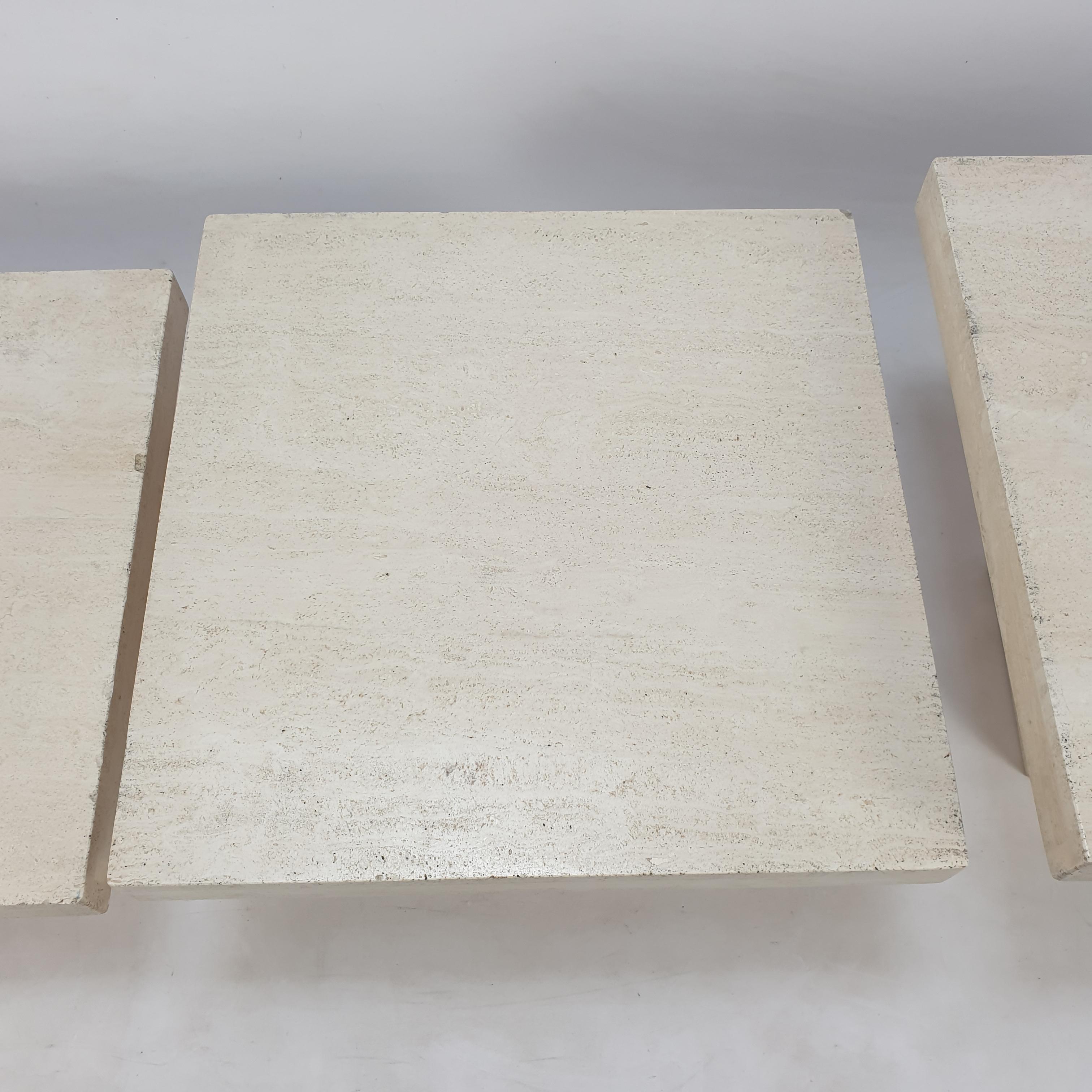 Set of 3 Italian Travertine Coffee Tables, 1980s For Sale 7