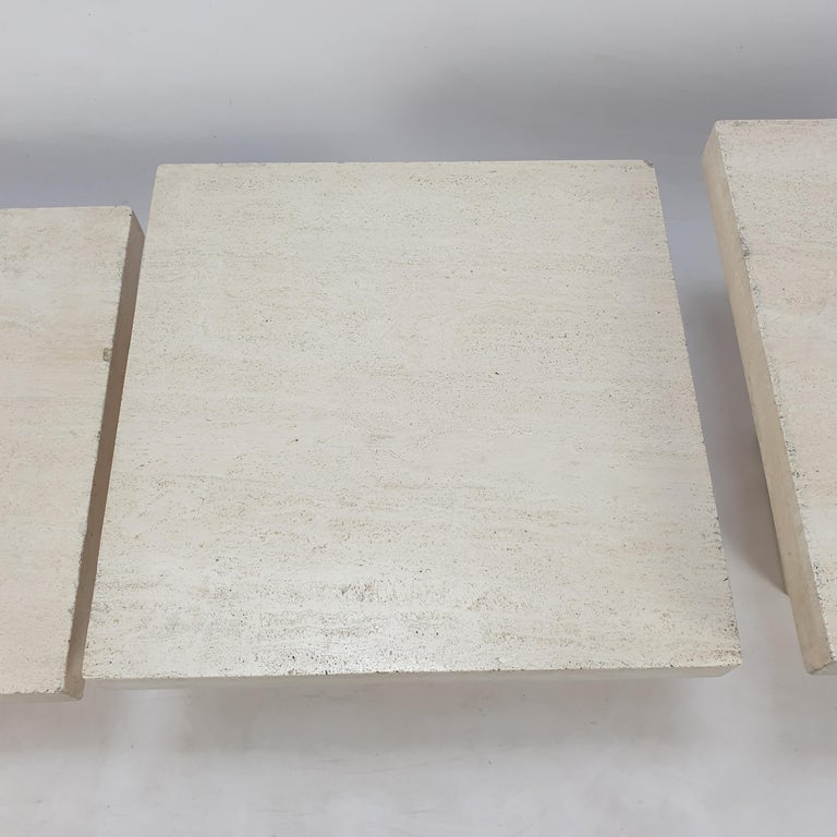 Set of 3 Italian Travertine Coffee Tables, 1980s For Sale 8