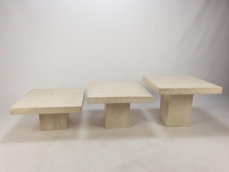 Mid-Century Modern Set of 3 Italian Travertine Coffee Tables, 1980s For Sale