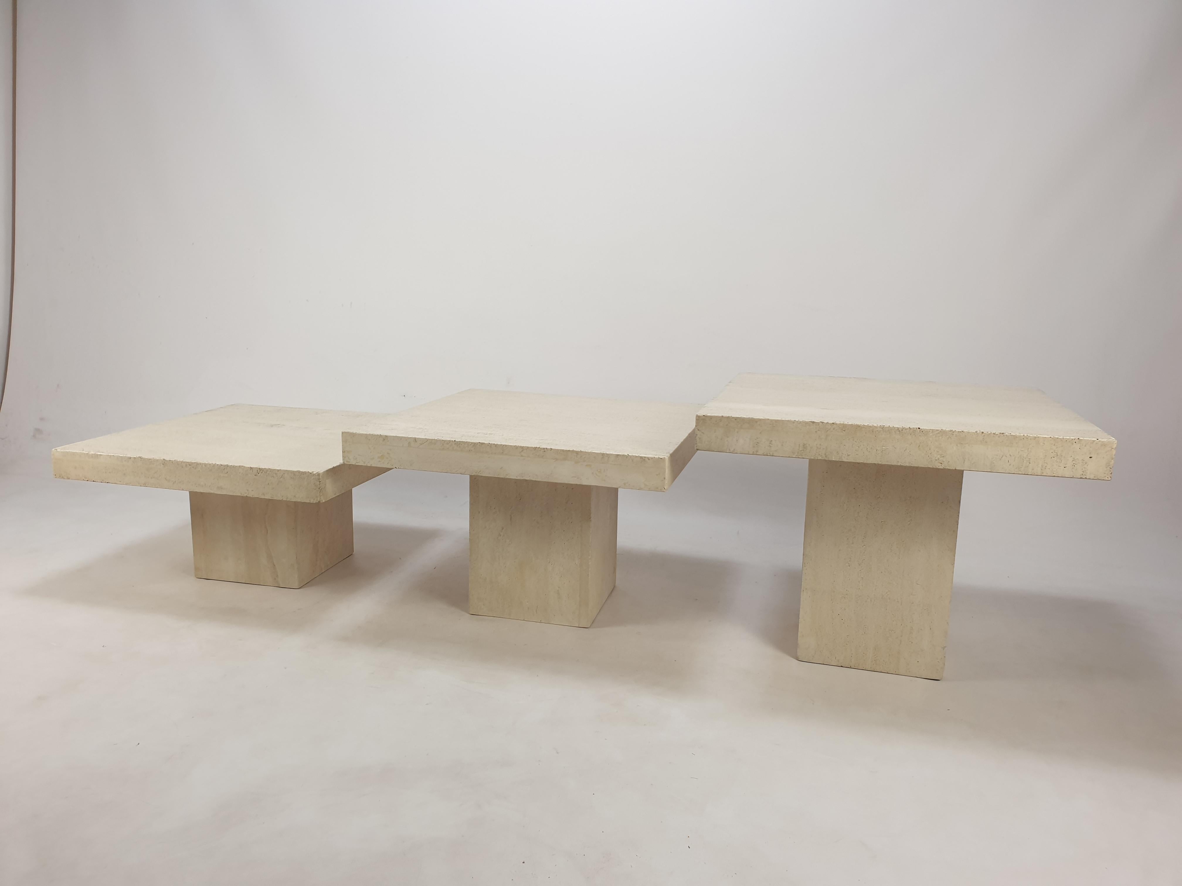 Set of 3 Italian Travertine Coffee Tables, 1980s For Sale 1