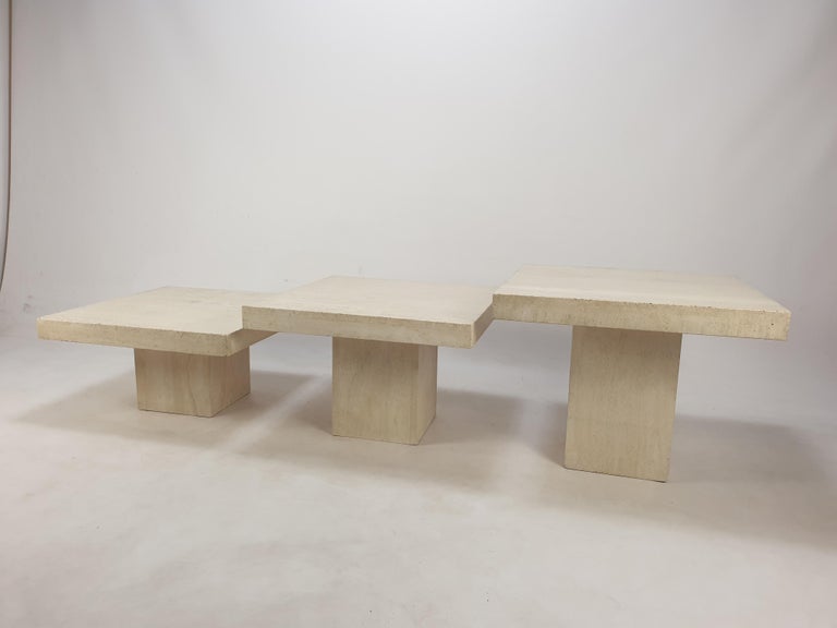 Set of 3 Italian Travertine Coffee Tables, 1980s For Sale 2