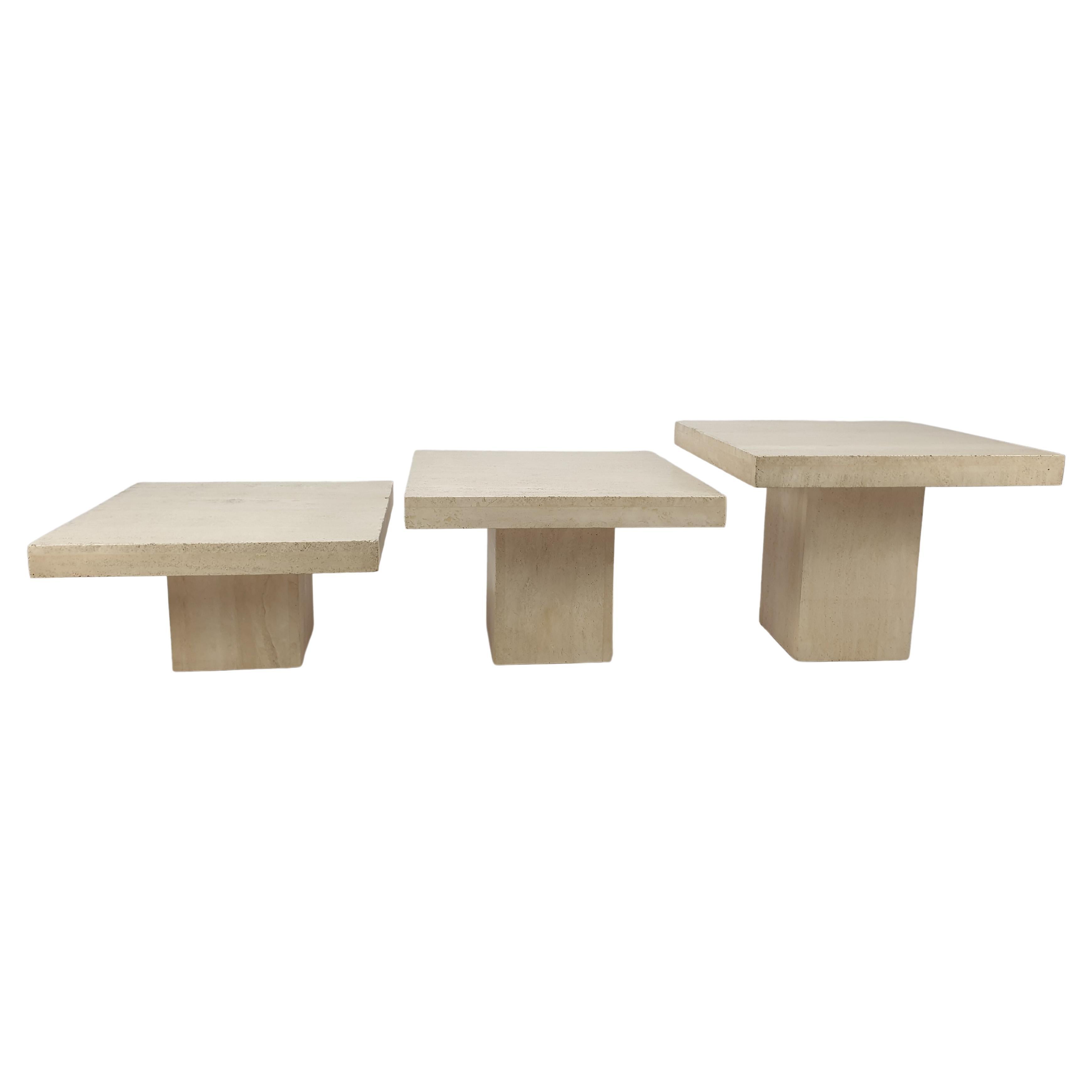 Set of 3 Italian Travertine Coffee Tables, 1980s