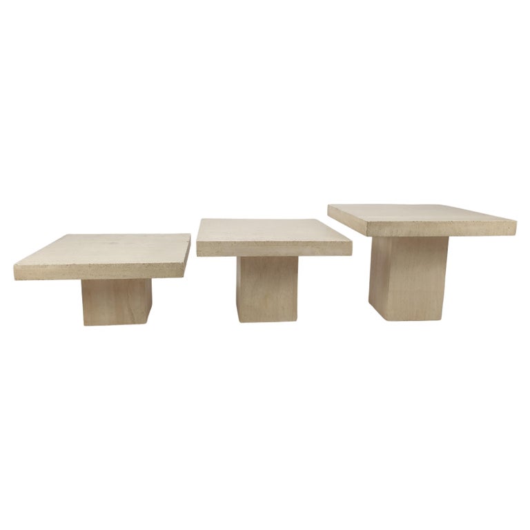 Set of 3 Italian Travertine Coffee Tables, 1980s For Sale