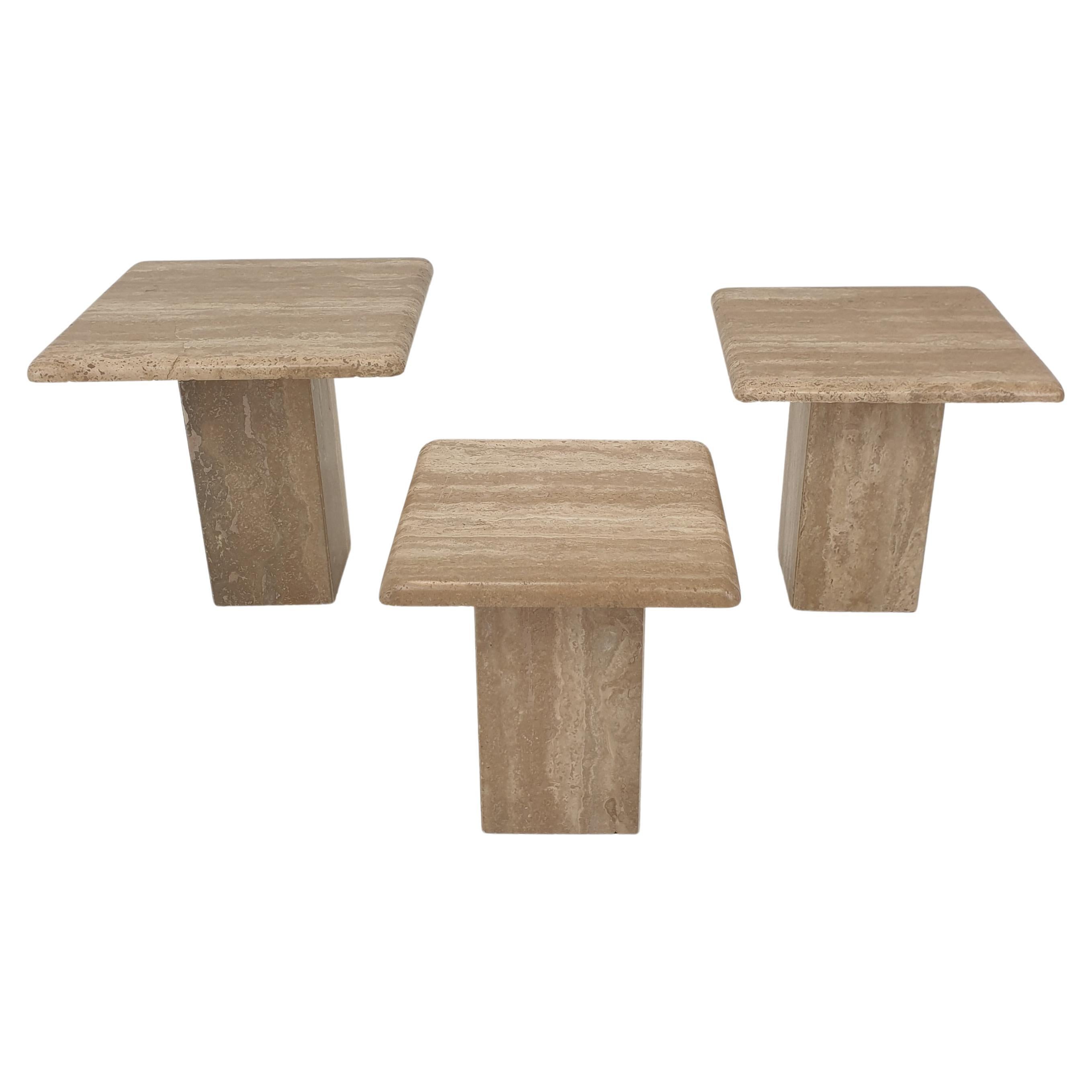 Set of 3 Italian Travertine Coffee Tables, 1980s