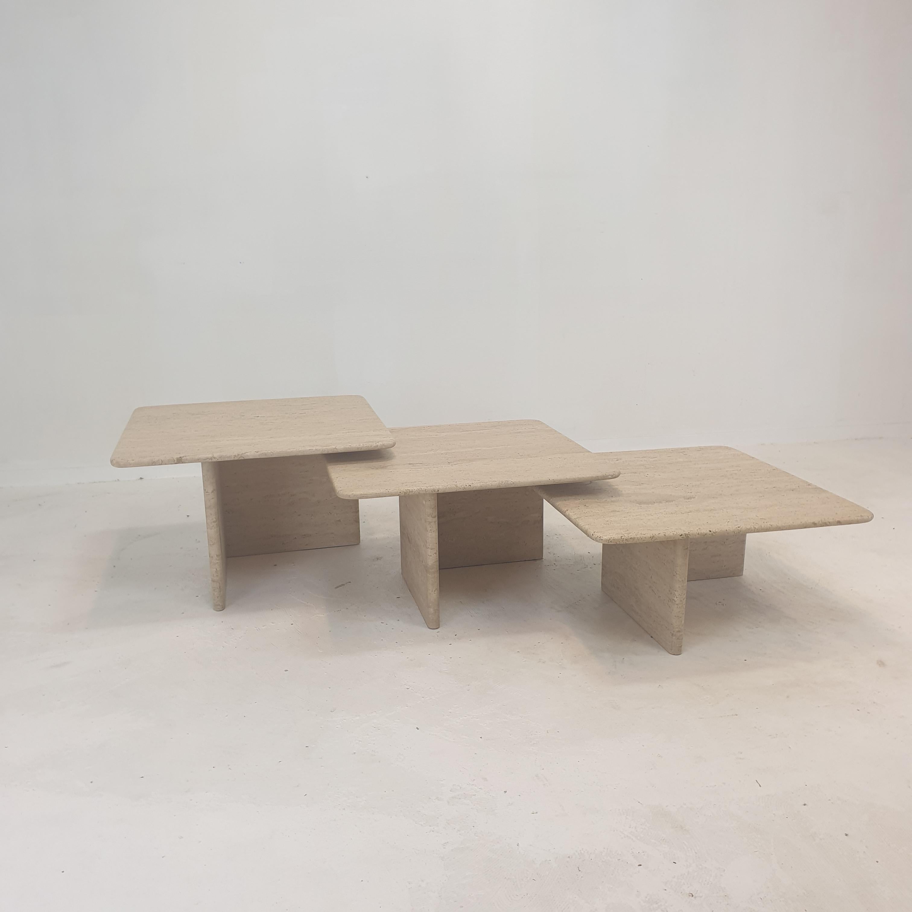 Set of 3 Italian Travertine Nesting or Coffee Tables, 1980s For Sale 4