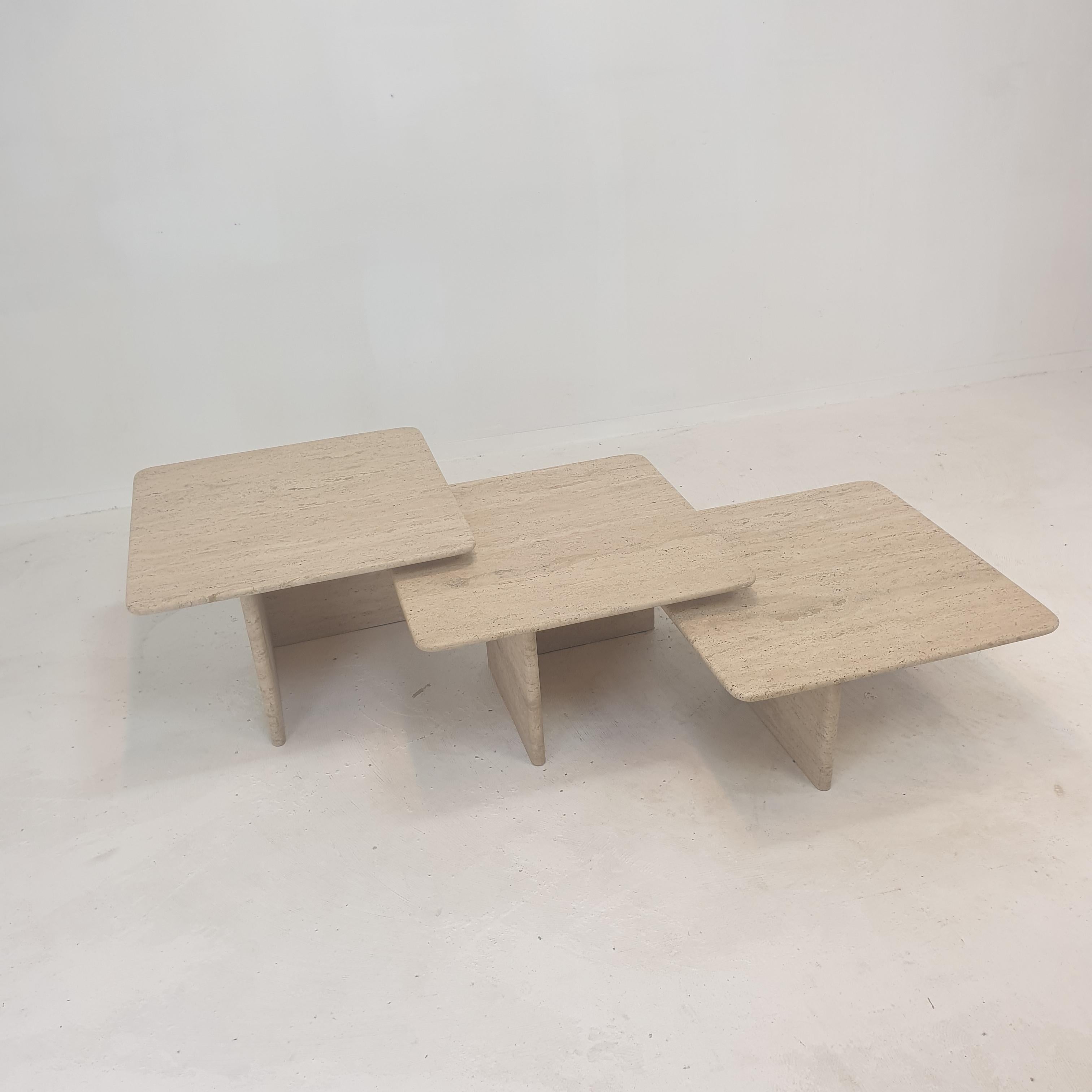 Set of 3 Italian Travertine Nesting or Coffee Tables, 1980s For Sale 5