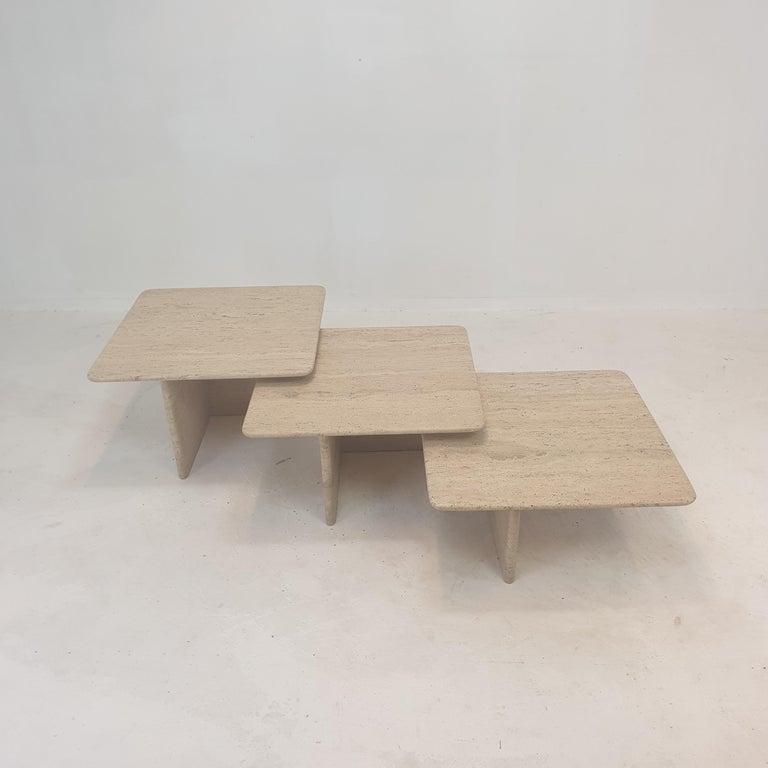 Set of 3 Italian Travertine Nesting or Coffee Tables, 1980s For Sale 6