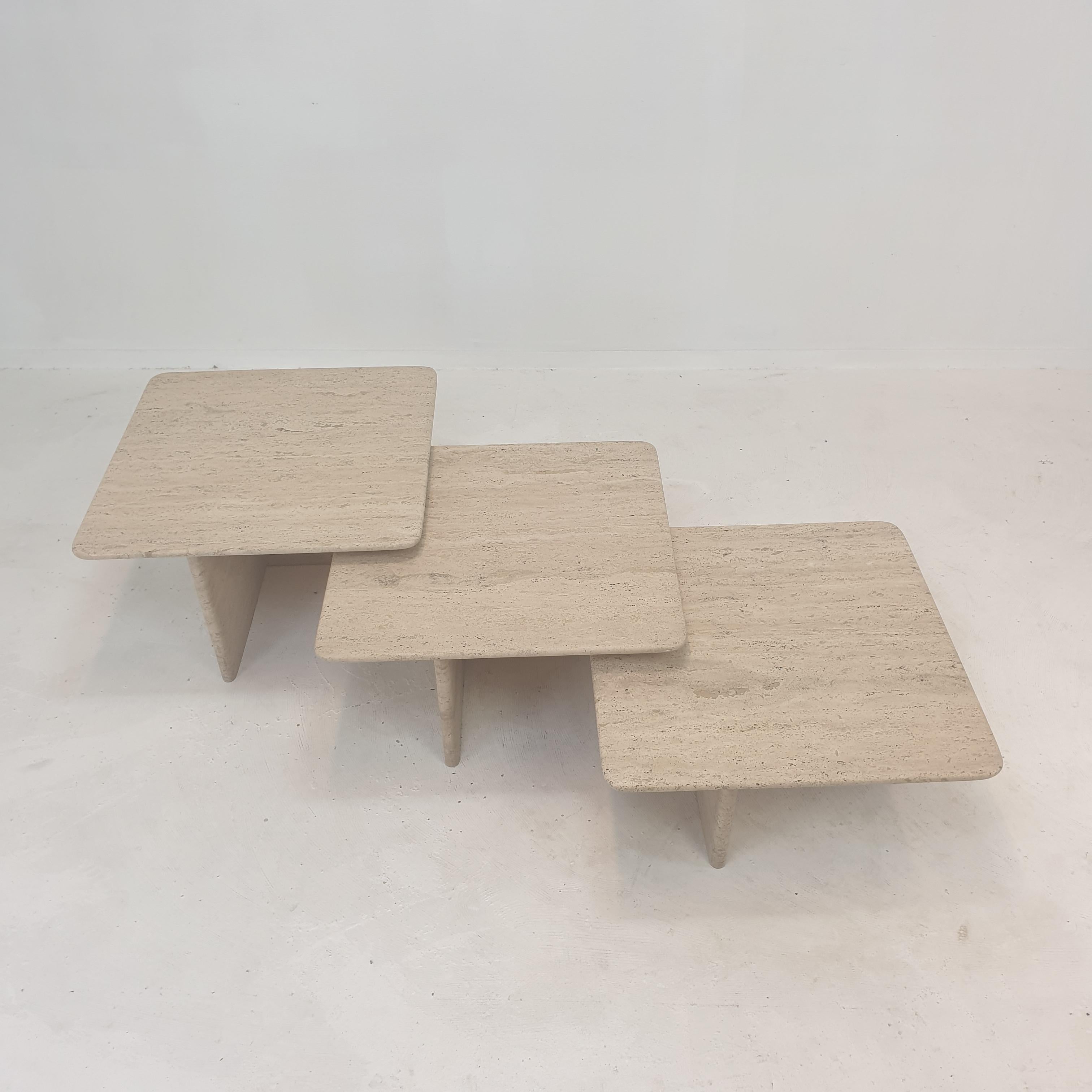 Set of 3 Italian Travertine Nesting or Coffee Tables, 1980s For Sale 7