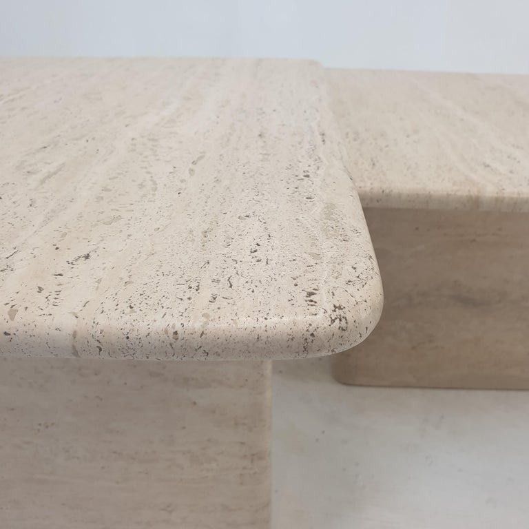 Set of 3 Italian Travertine Nesting or Coffee Tables, 1980s For Sale 12