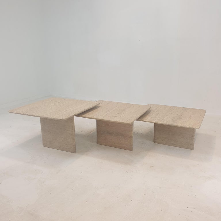 Set of 3 Italian Travertine Nesting or Coffee Tables, 1980s For Sale 14