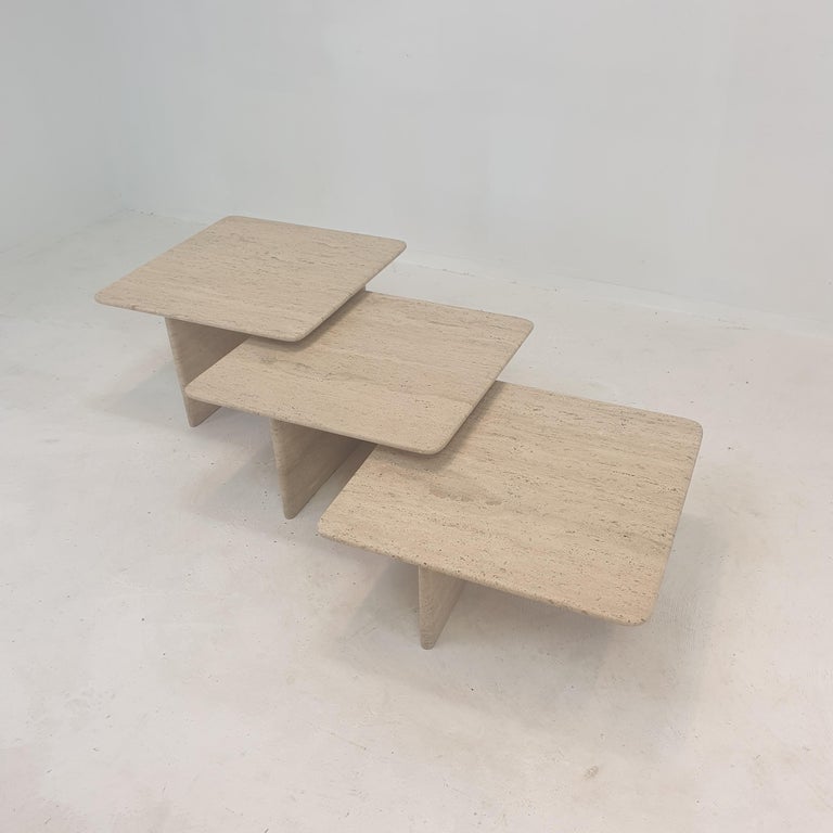 Late 20th Century Set of 3 Italian Travertine Nesting or Coffee Tables, 1980s For Sale