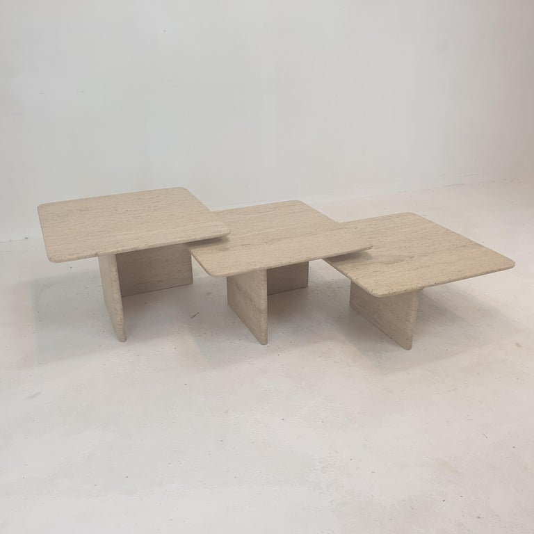 Set of 3 Italian Travertine Nesting or Coffee Tables, 1980s For Sale 1
