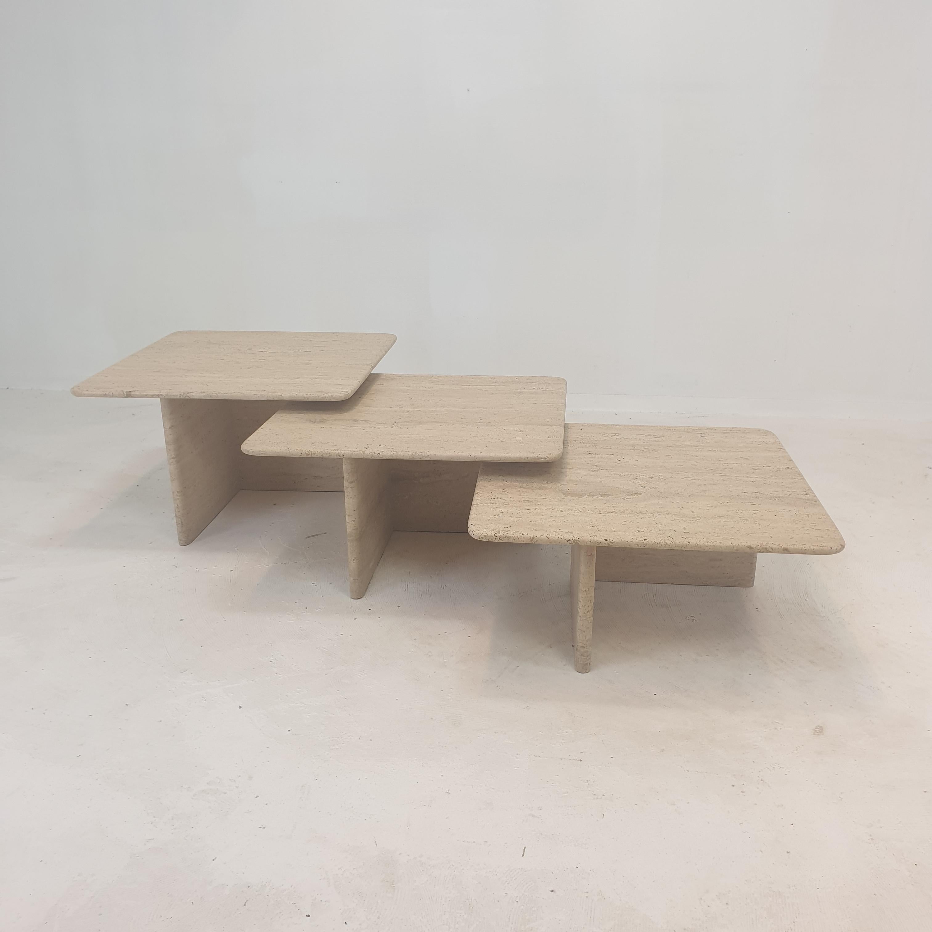 Set of 3 Italian Travertine Nesting or Coffee Tables, 1980s For Sale 3