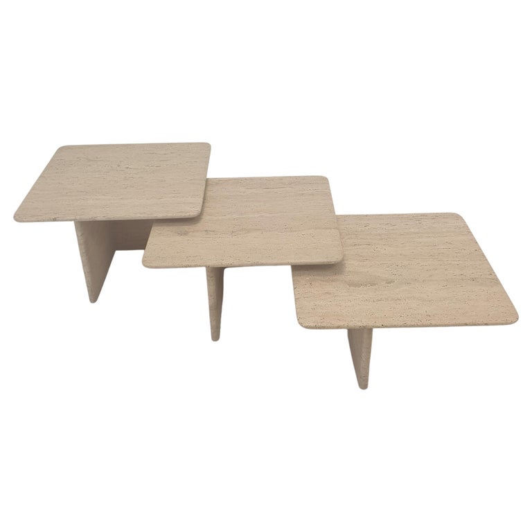 Set of 3 Italian Travertine Nesting or Coffee Tables, 1980s For Sale
