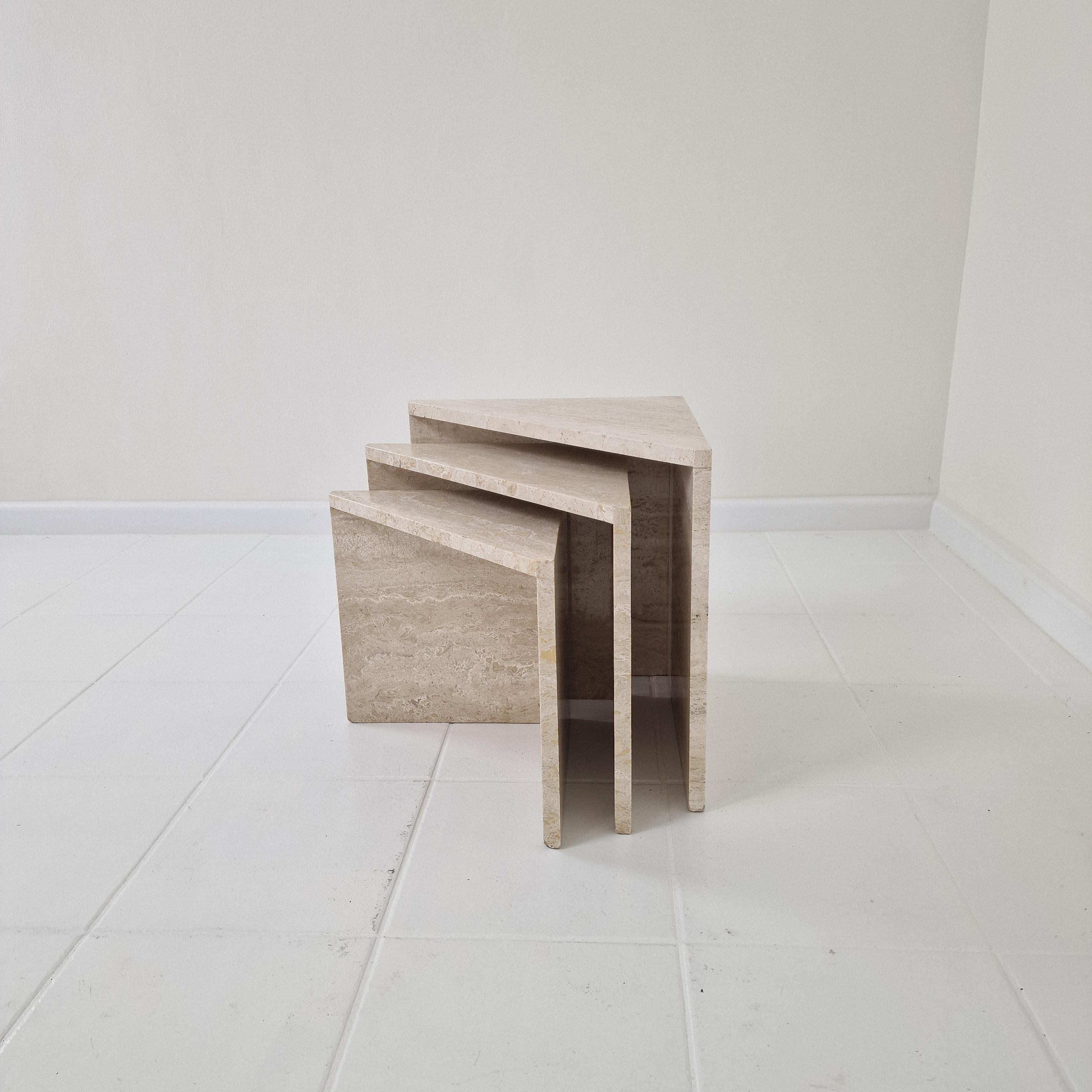 Set of 3 Italian Travertine Nesting or Side Tables, 1980s For Sale 4