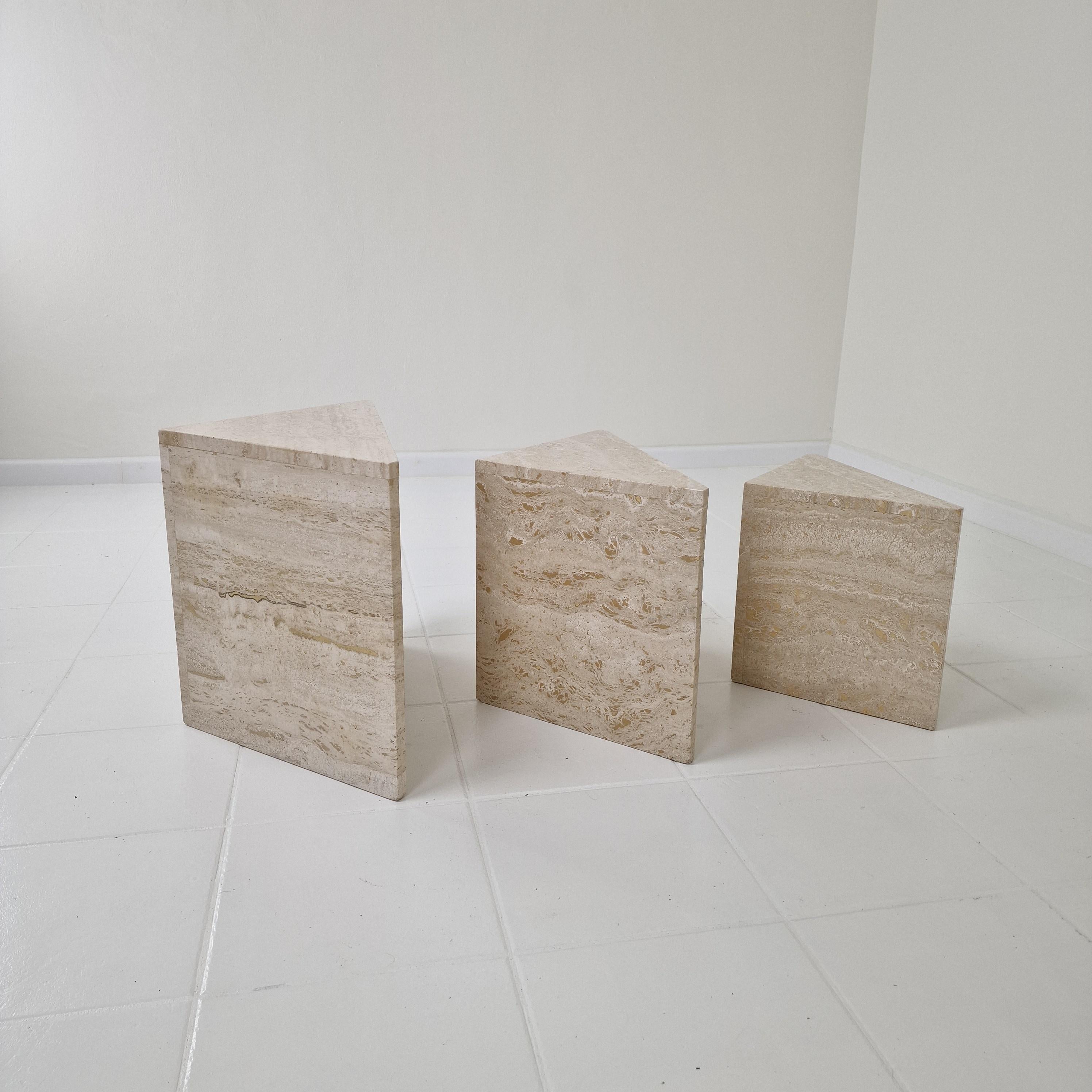Set of 3 Italian Travertine Nesting or Side Tables, 1980s For Sale 5