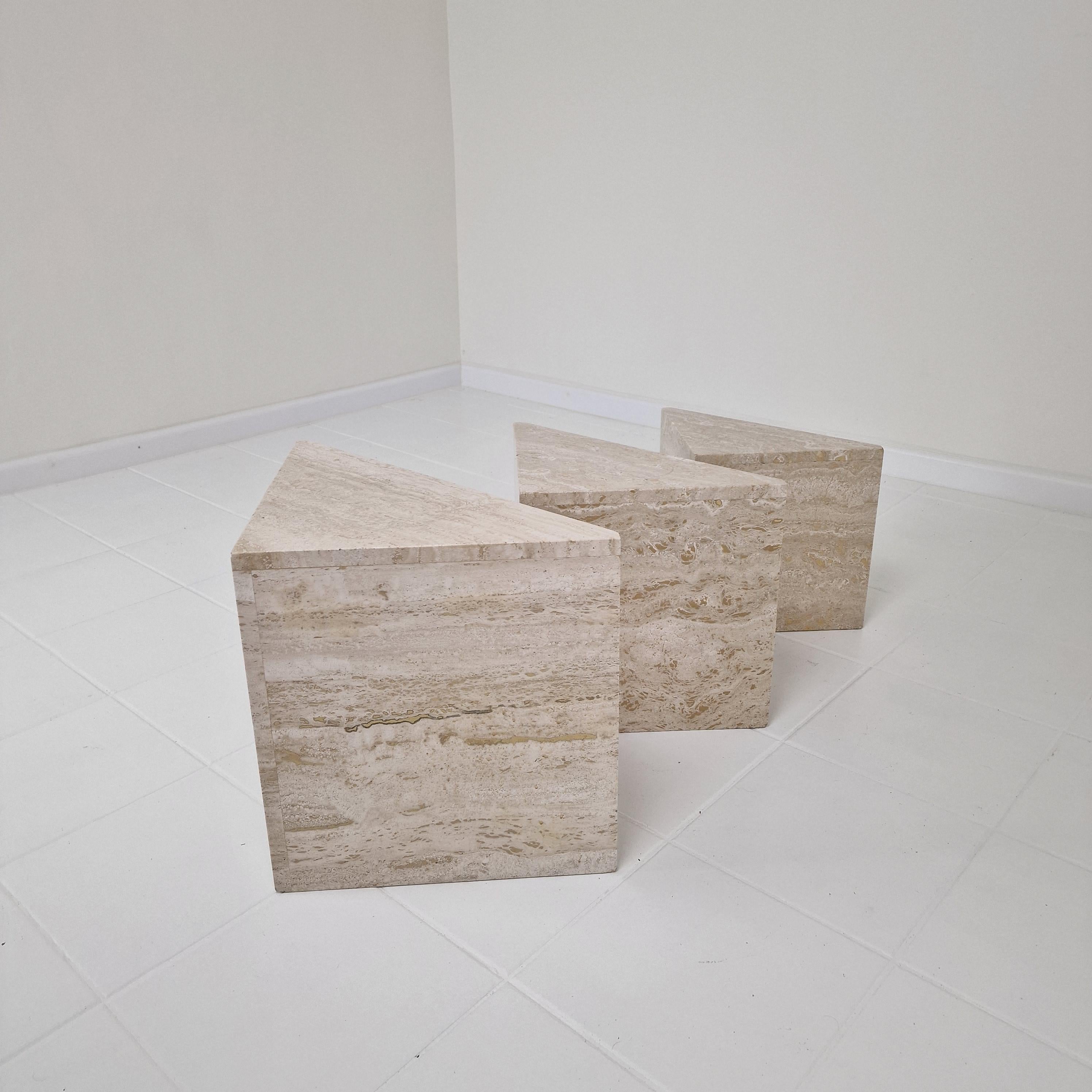 Set of 3 Italian Travertine Nesting or Side Tables, 1980s For Sale 6