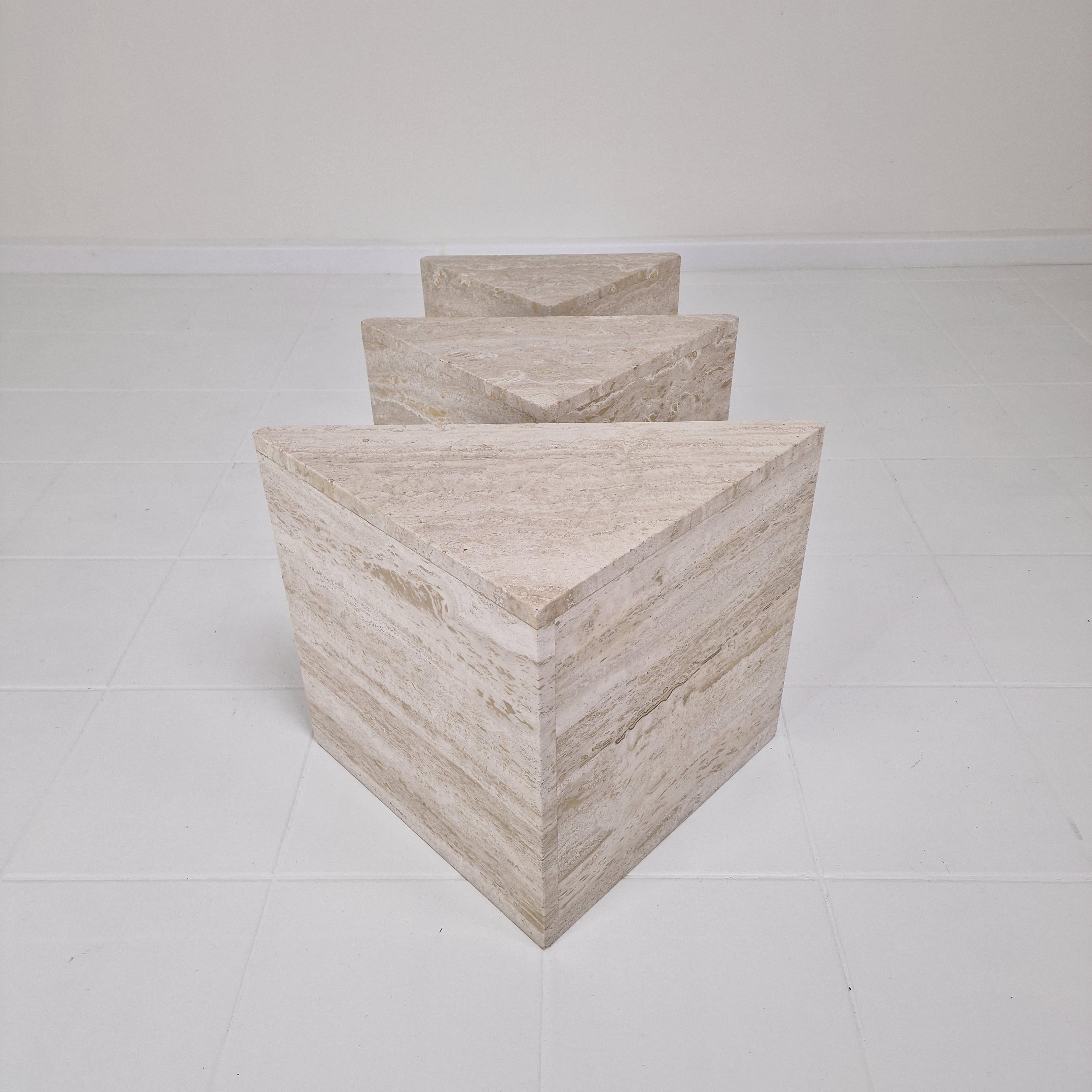 Set of 3 Italian Travertine Nesting or Side Tables, 1980s For Sale 7