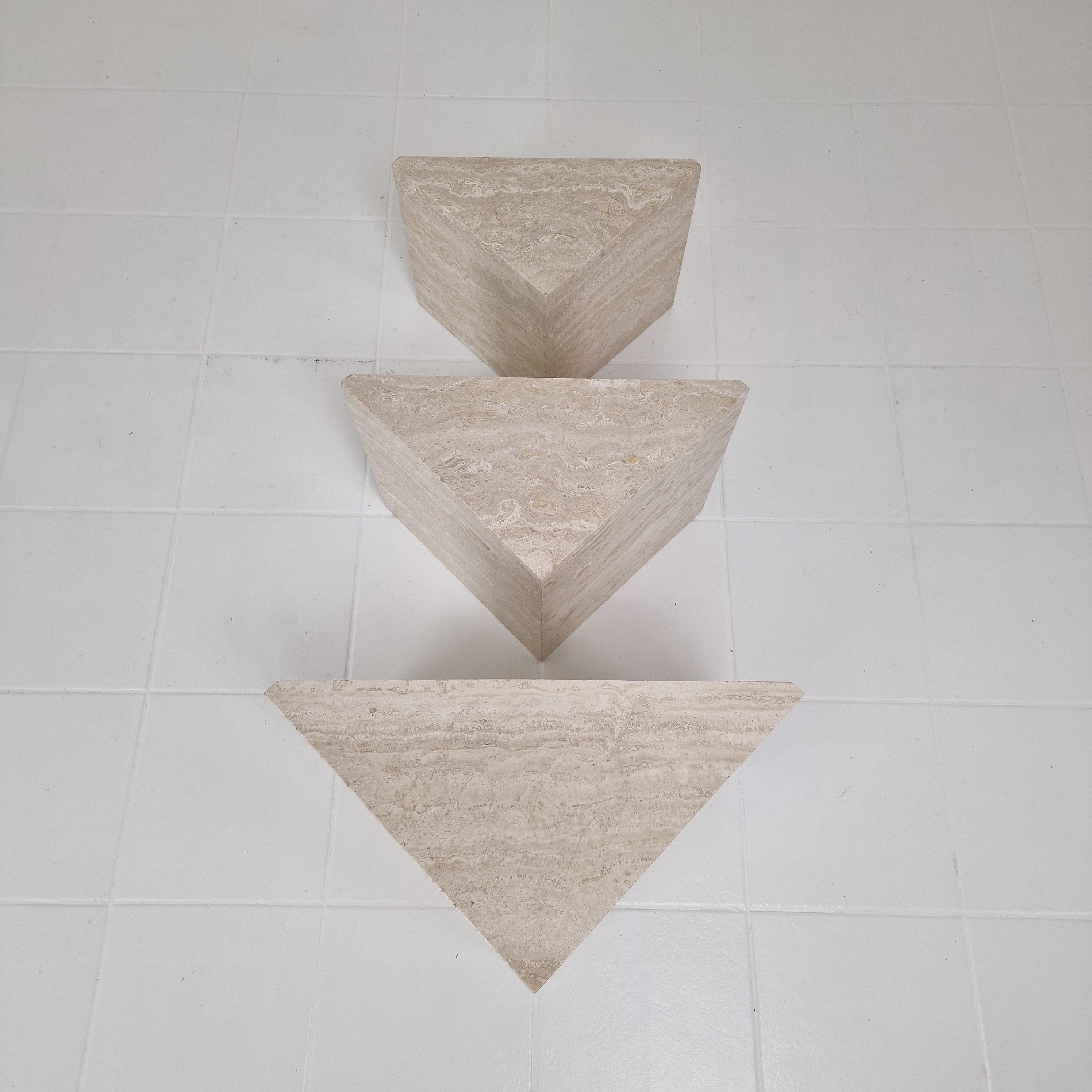 Set of 3 Italian Travertine Nesting or Side Tables, 1980s For Sale 8