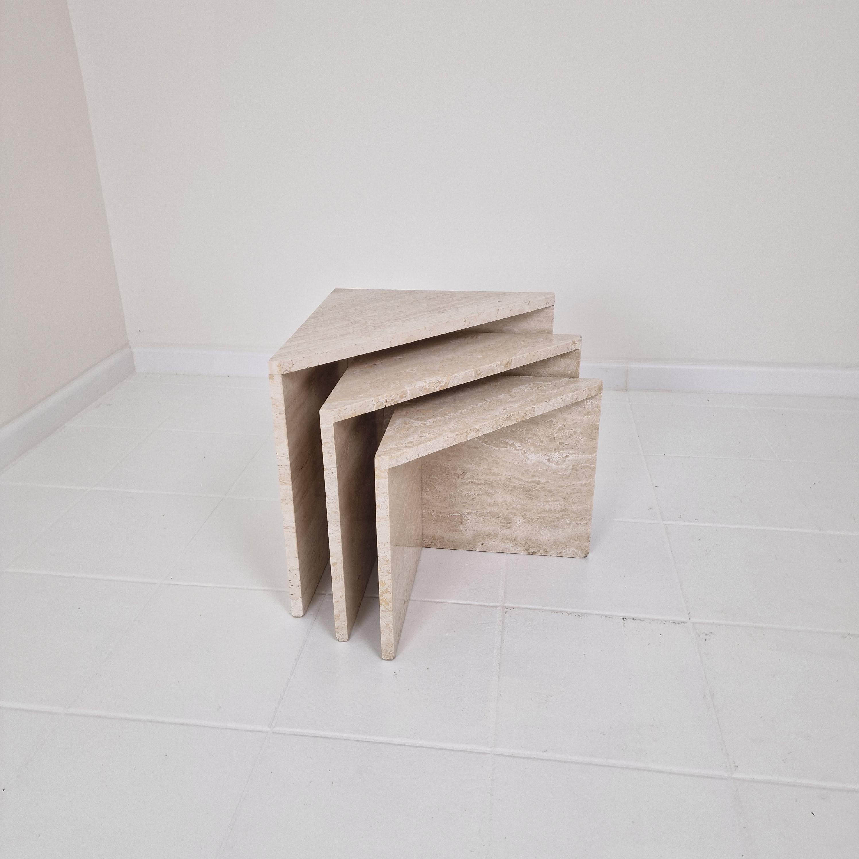Set of 3 Italian Travertine Nesting or Side Tables, 1980s For Sale 2