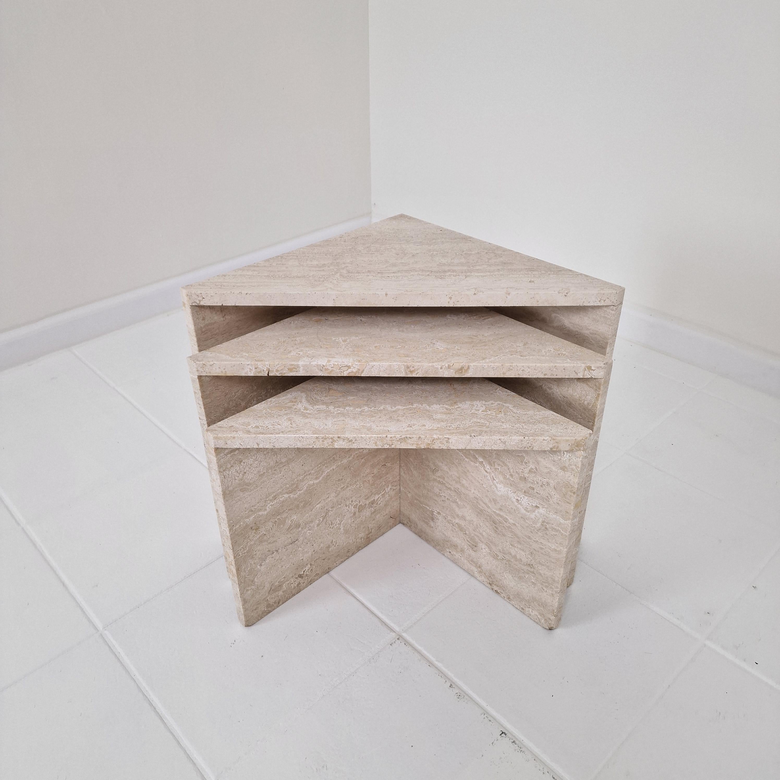 Set of 3 Italian Travertine Nesting or Side Tables, 1980s For Sale 3