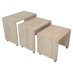 Set of 3 Italian Travertine Nesting Tables, 1980s