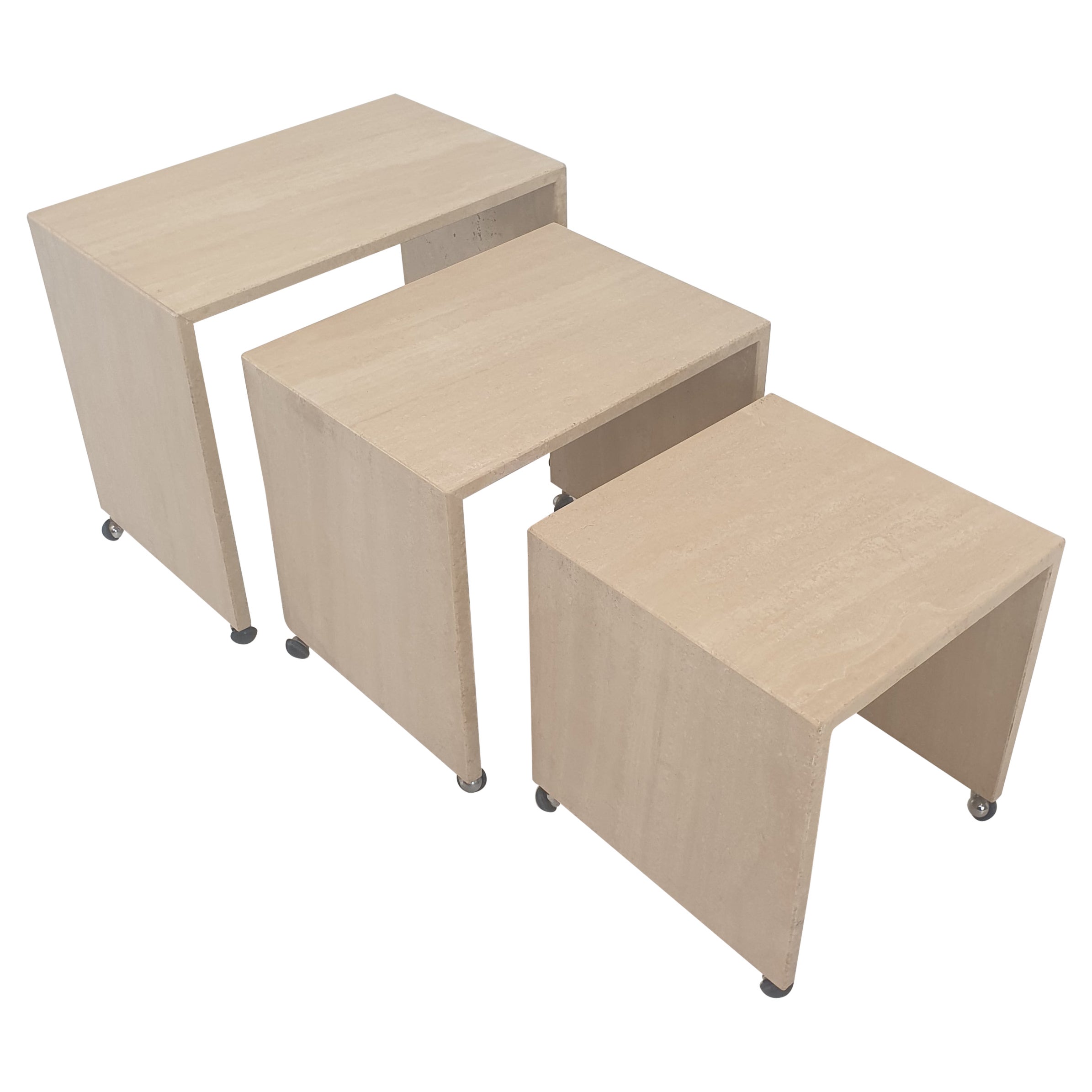 Set of 3 Italian Travertine Nesting Tables, 1980s