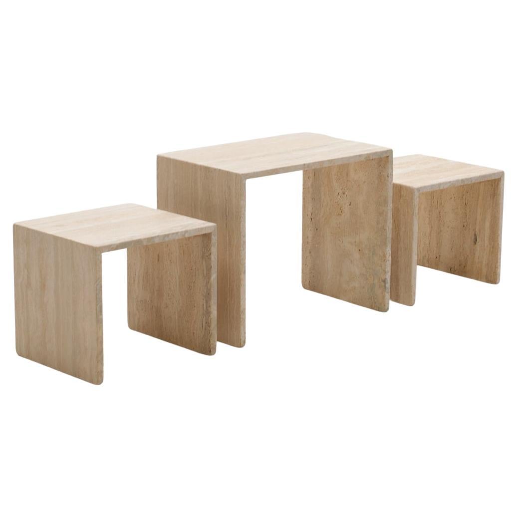 Set of 3 Italian Travertine Side Tables 70s