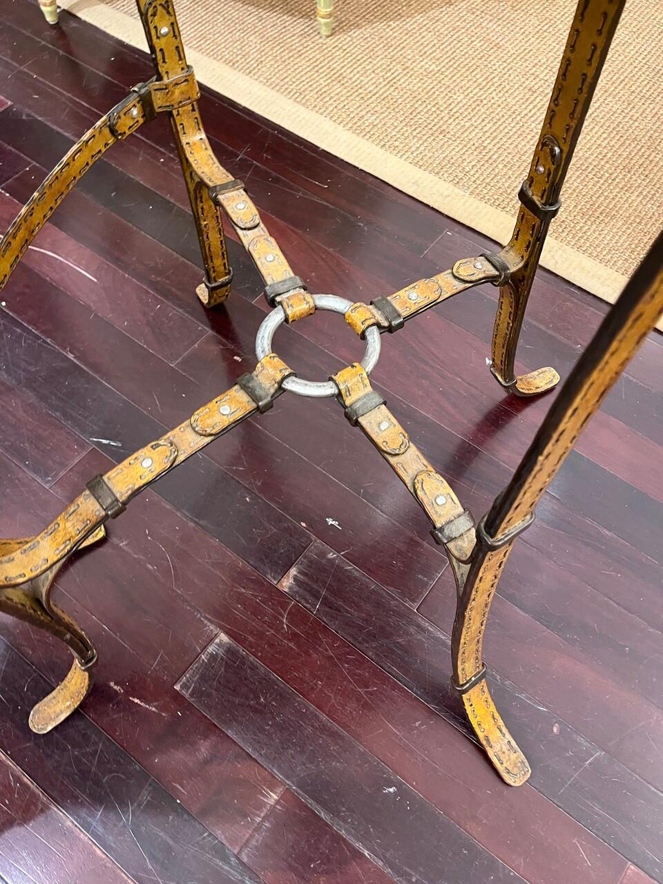 Leather Set of 3 Jacques Adnet Hermes Style Equestrian Strap Barstools For Sale