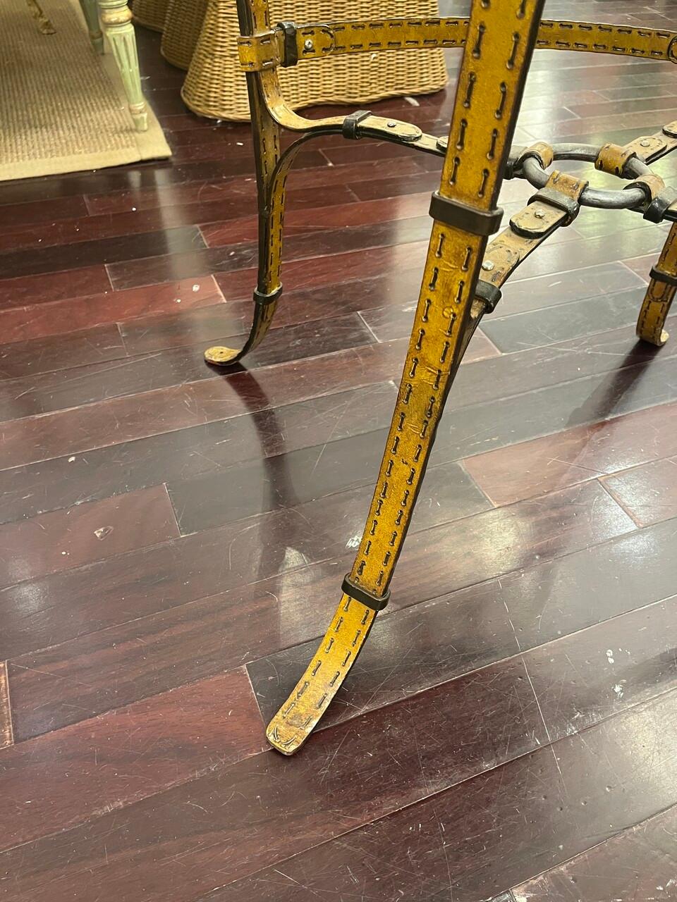 Set of 3 Jacques Adnet Hermes Style Equestrian Strap Barstools For Sale 1