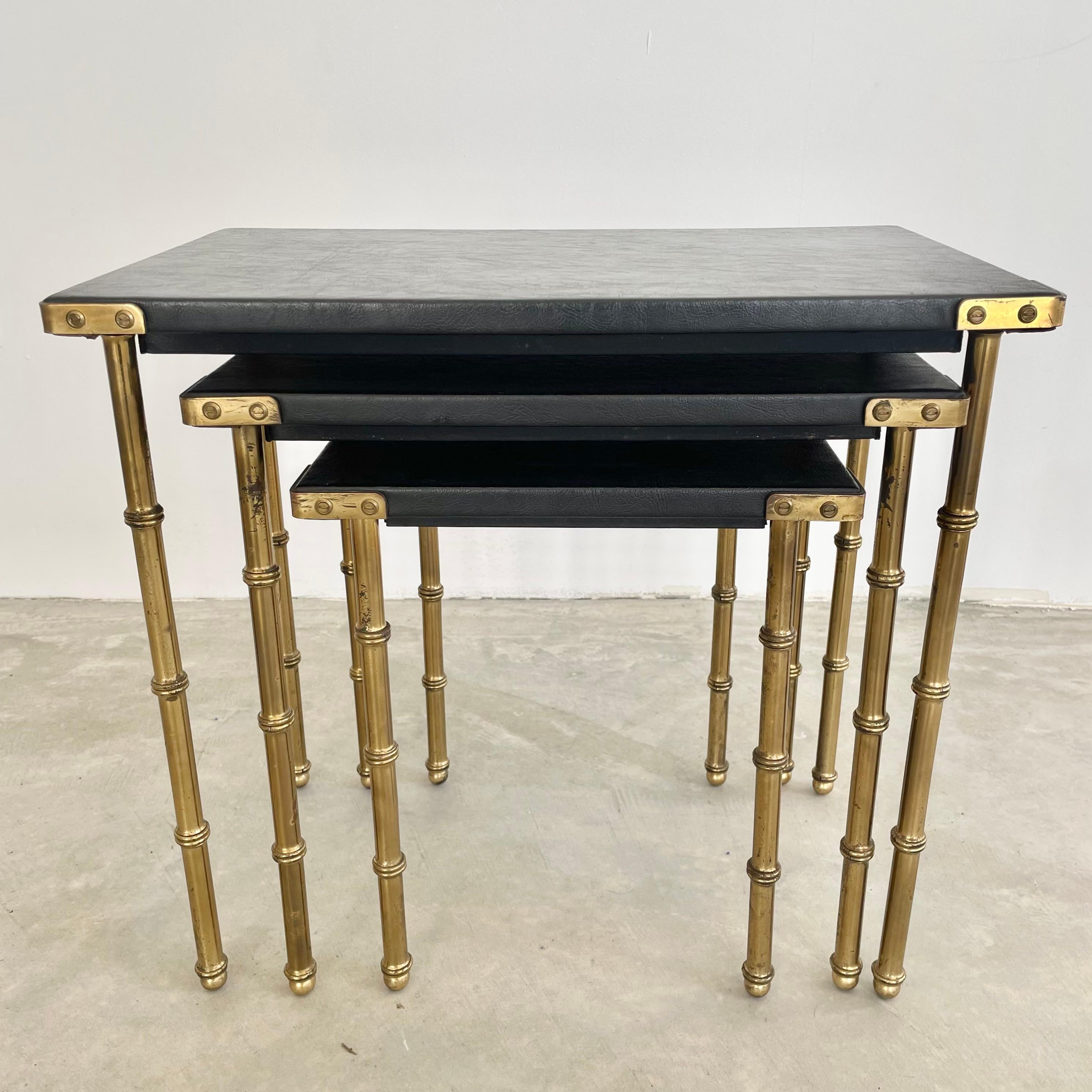 French Set of 3 Jacques Adnet Nesting Tables, 1950s France For Sale
