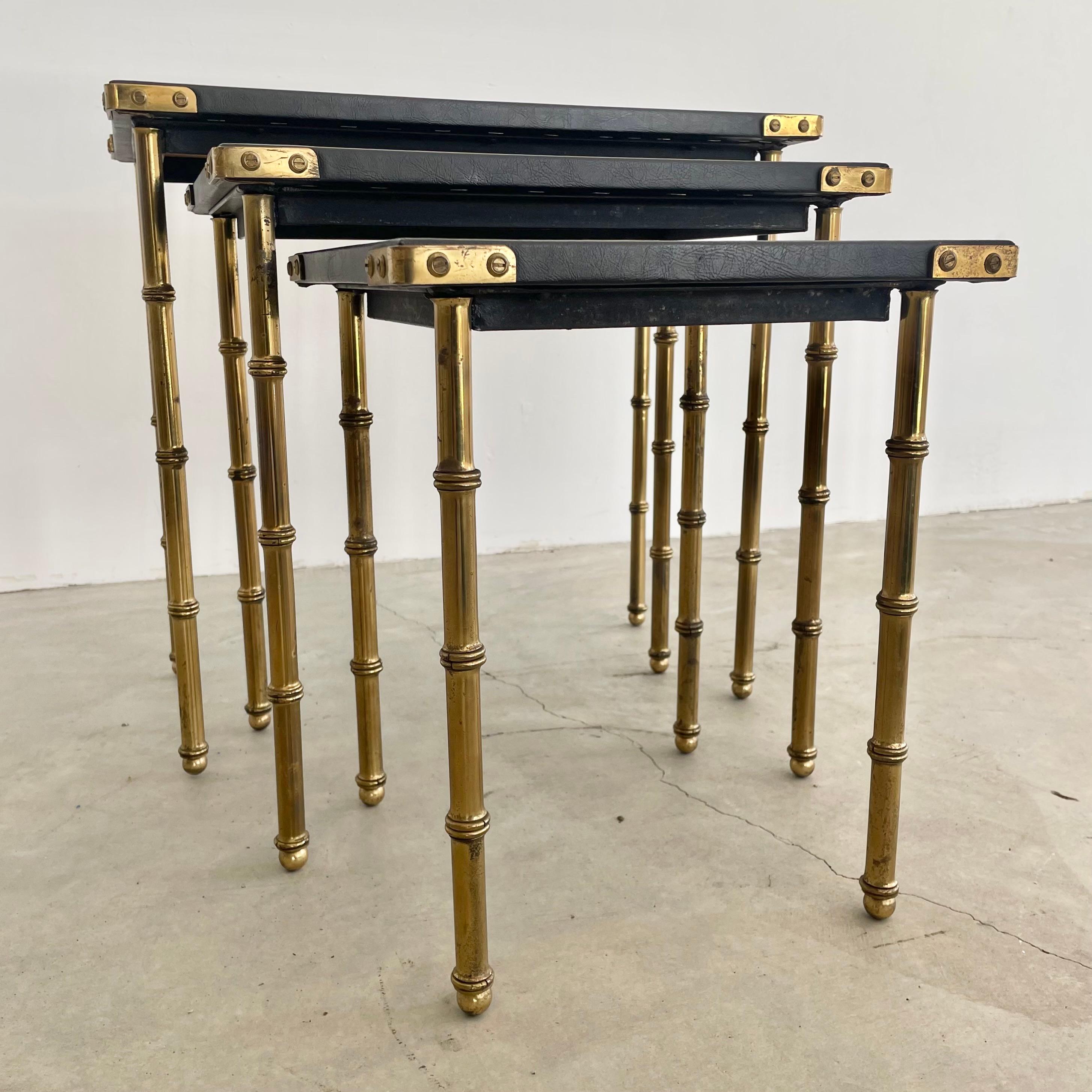 Set of 3 Jacques Adnet Nesting Tables, 1950s France In Good Condition For Sale In Los Angeles, CA