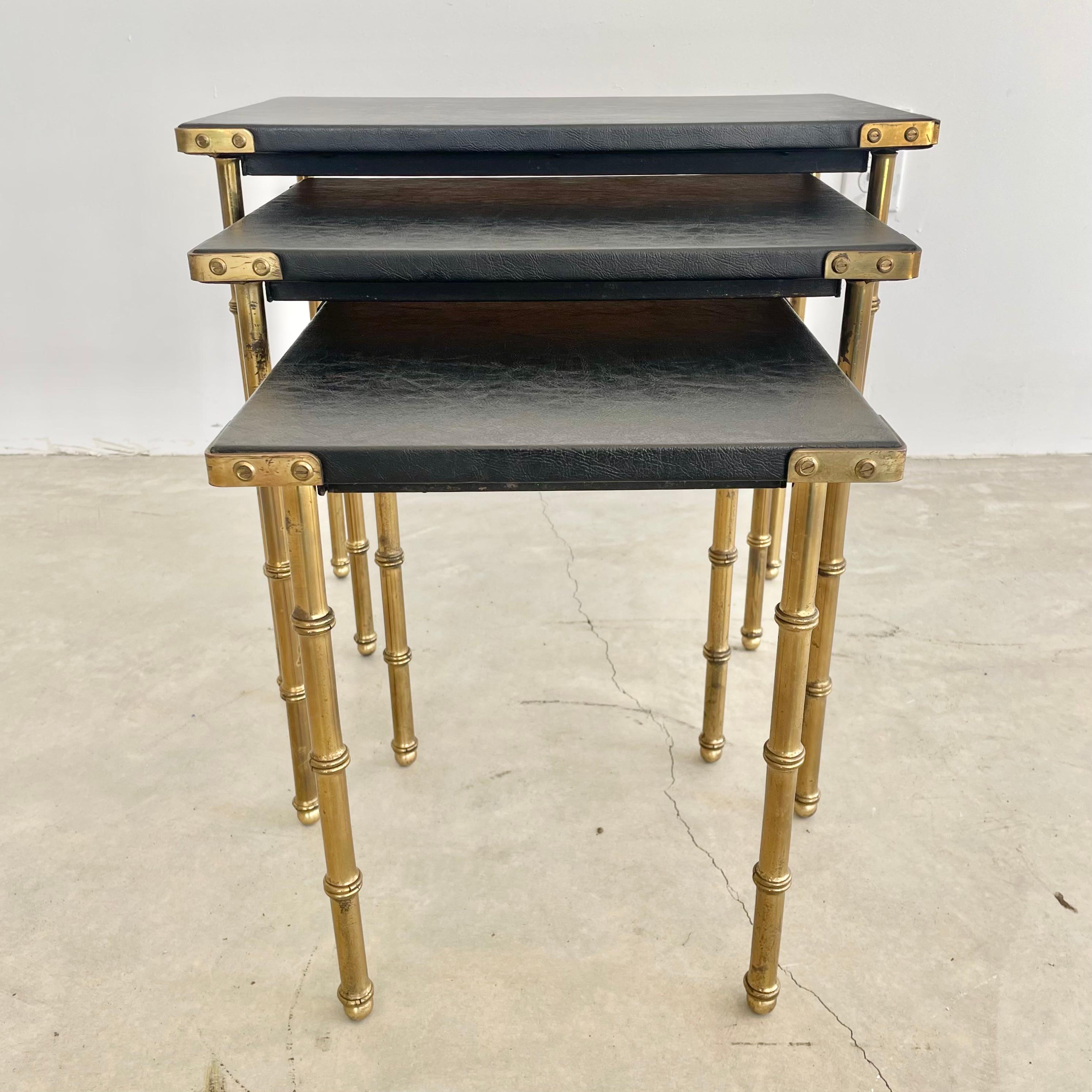 Mid-20th Century Set of 3 Jacques Adnet Nesting Tables, 1950s France For Sale