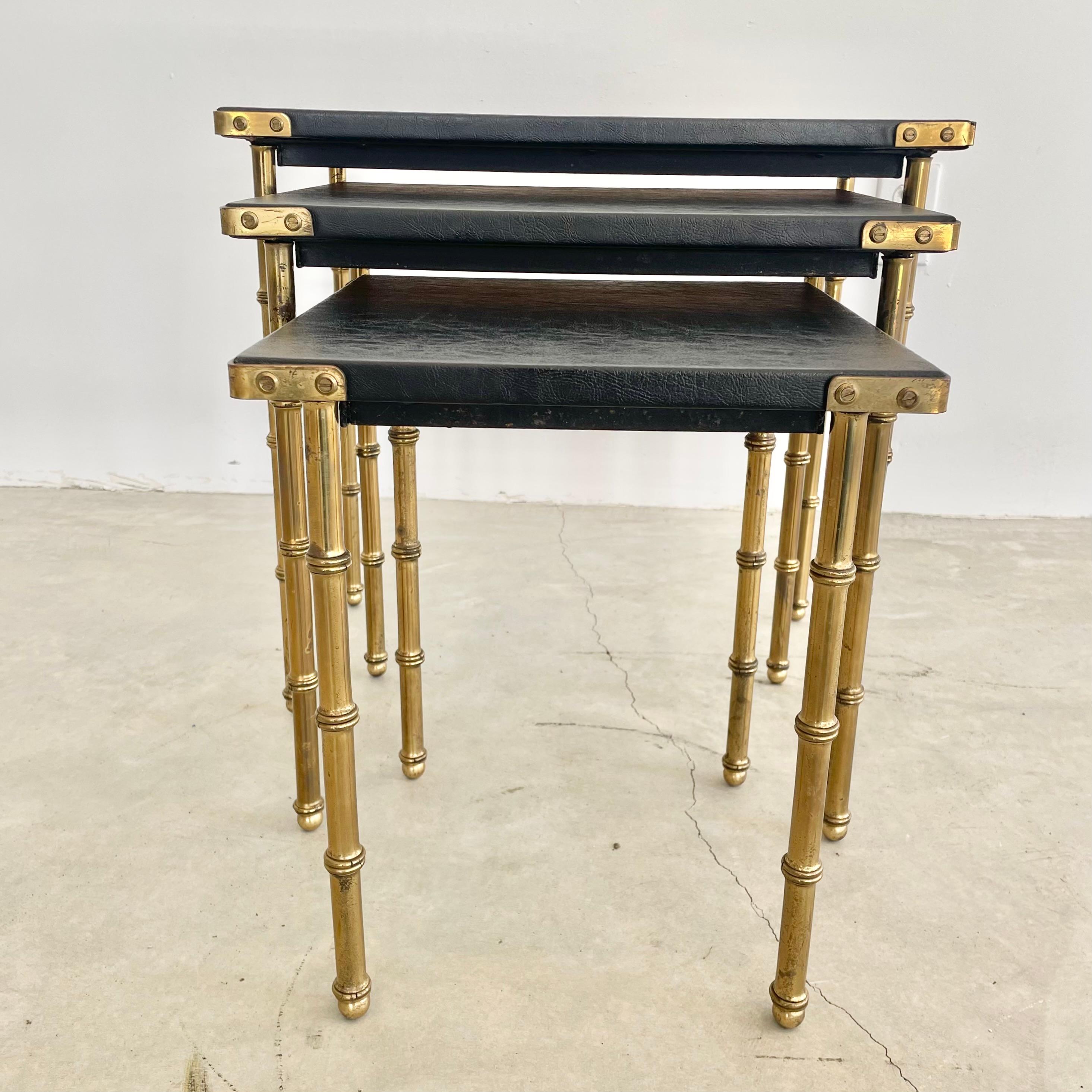 Metal Set of 3 Jacques Adnet Nesting Tables, 1950s France For Sale