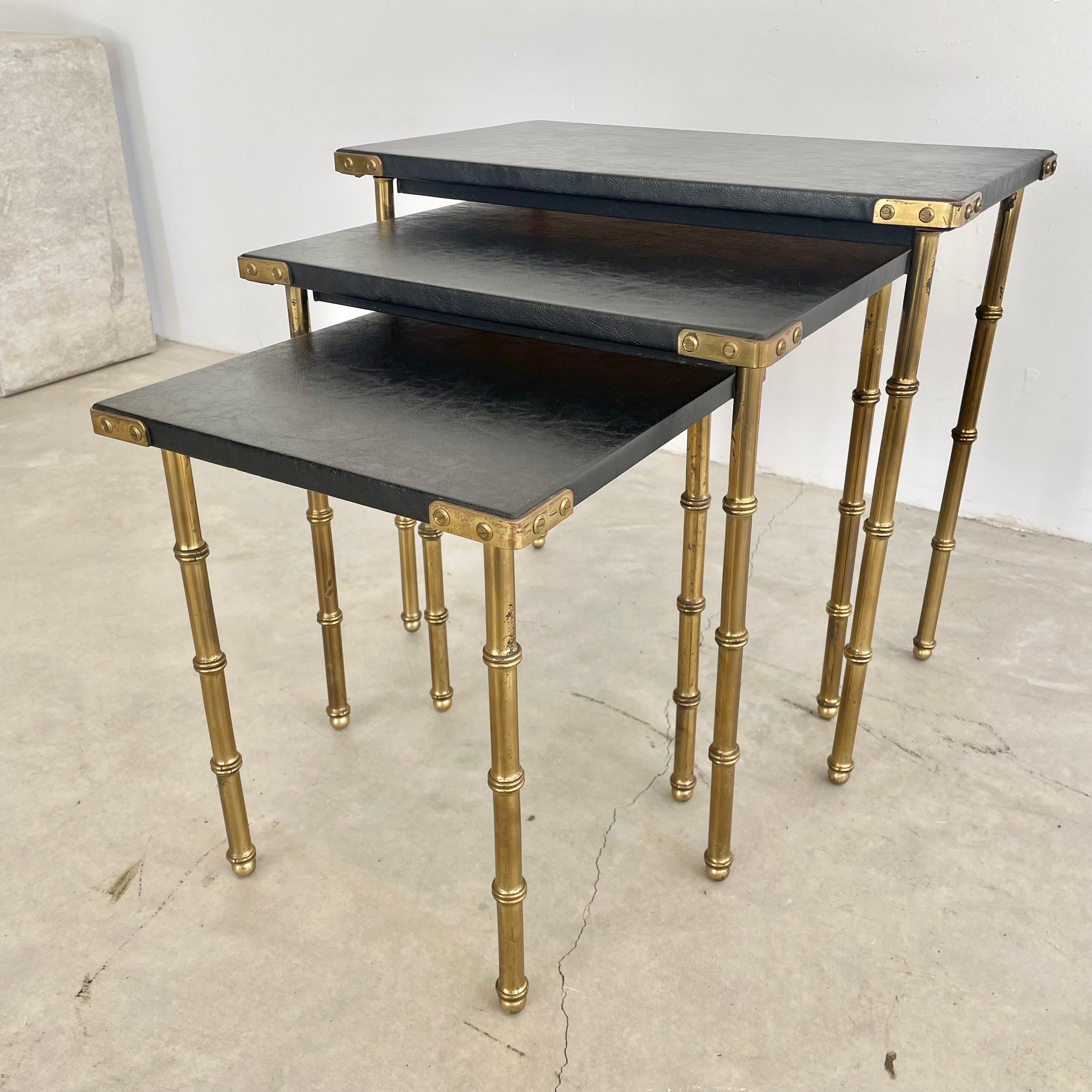 Set of 3 Jacques Adnet Nesting Tables, 1950s France For Sale 1