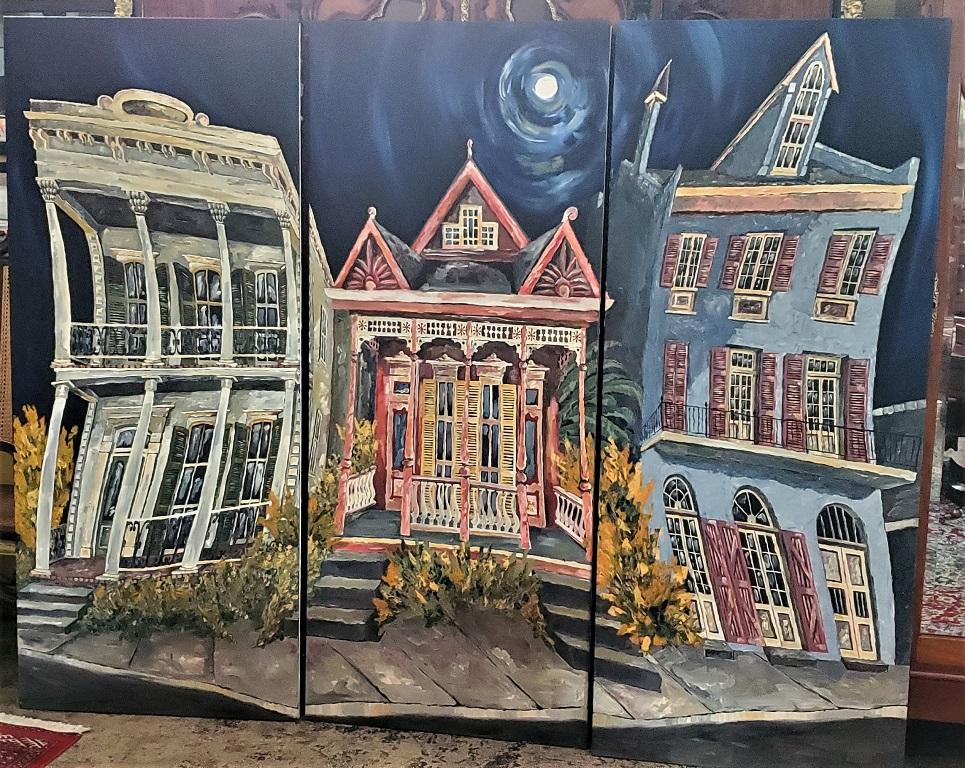 Monumentales Triptychon, Öl auf Leinwand, Tafeln, Französische Viertelhäuser in New Orleans (Organische Moderne) im Angebot