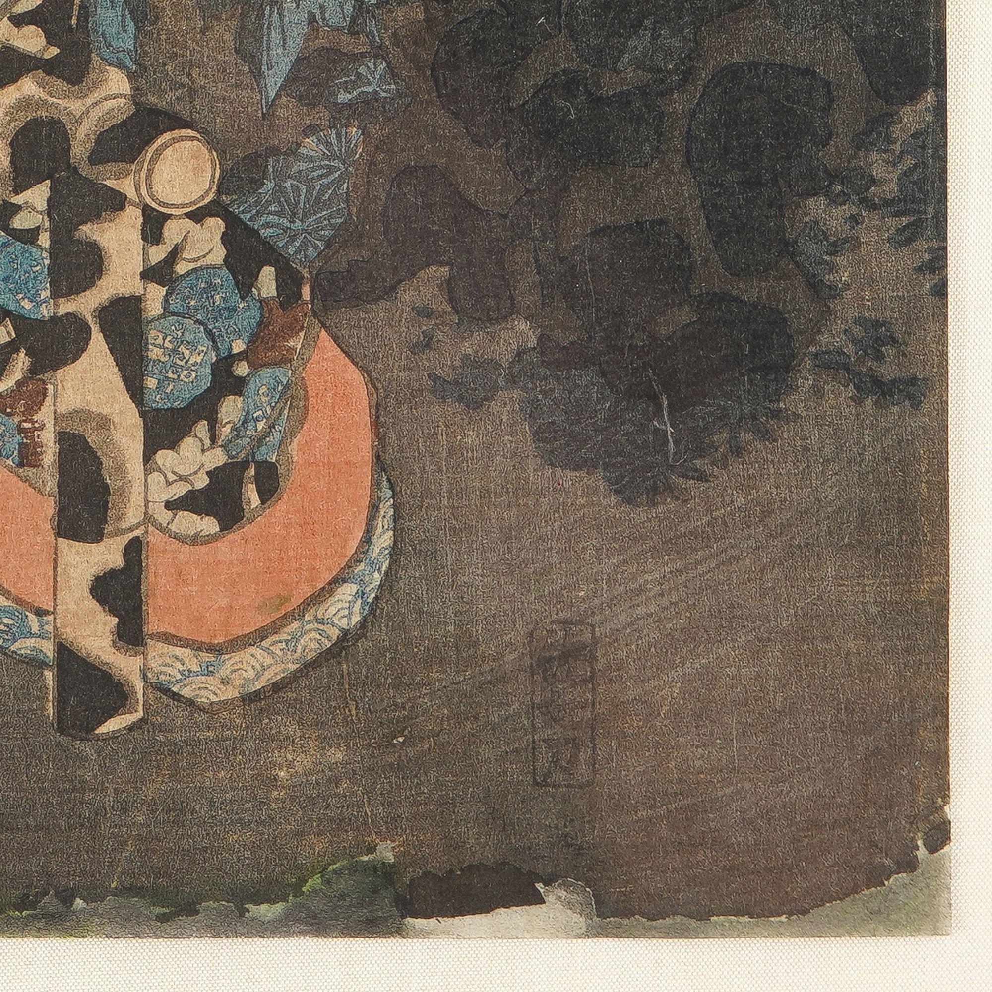 Set of 3 Japanese framed woodblock prints by Utagawa Toyokuni, 1786-1865 For Sale 8