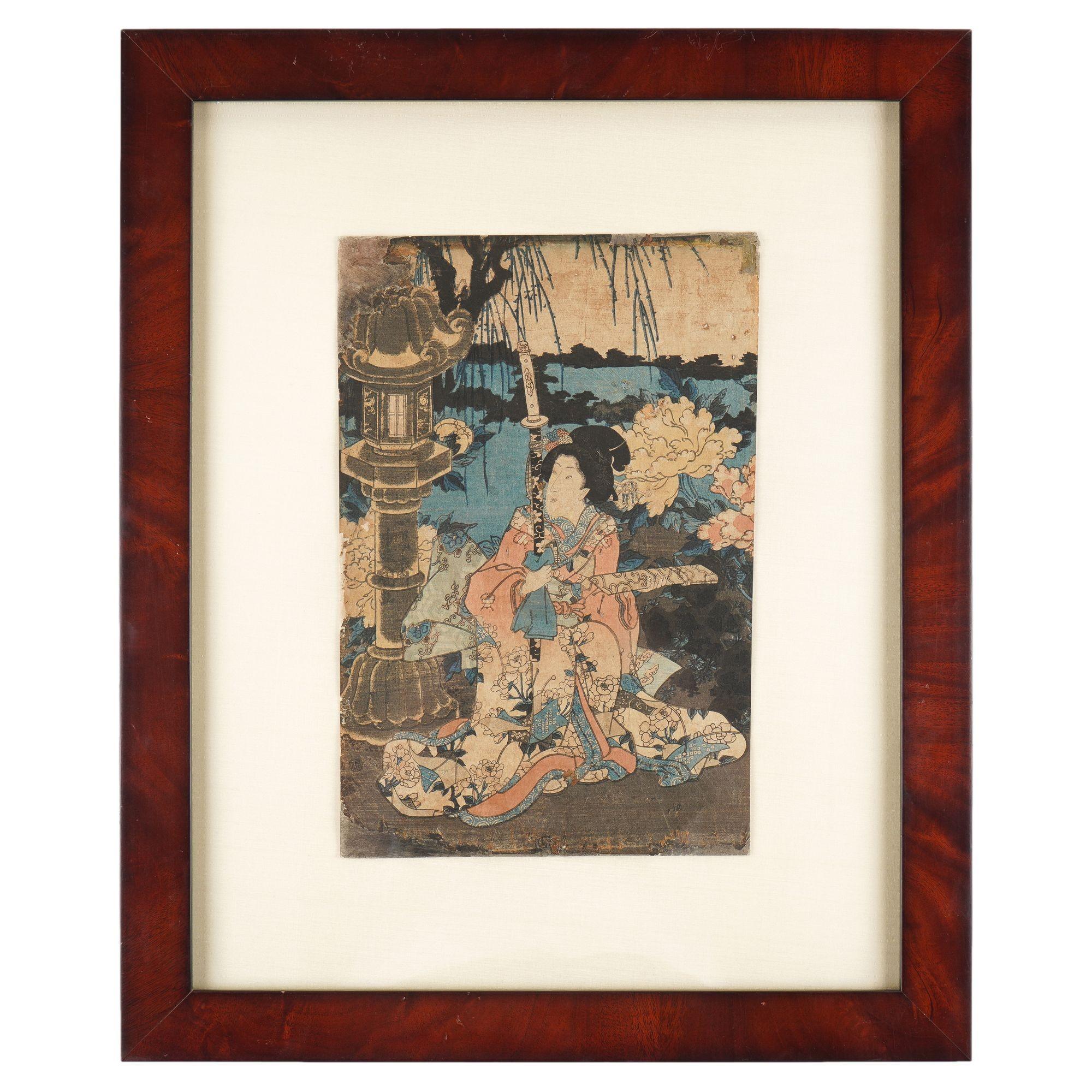 Set of 3 Japanese framed woodblock prints by Utagawa Toyokuni, 1786-1865 For Sale 10
