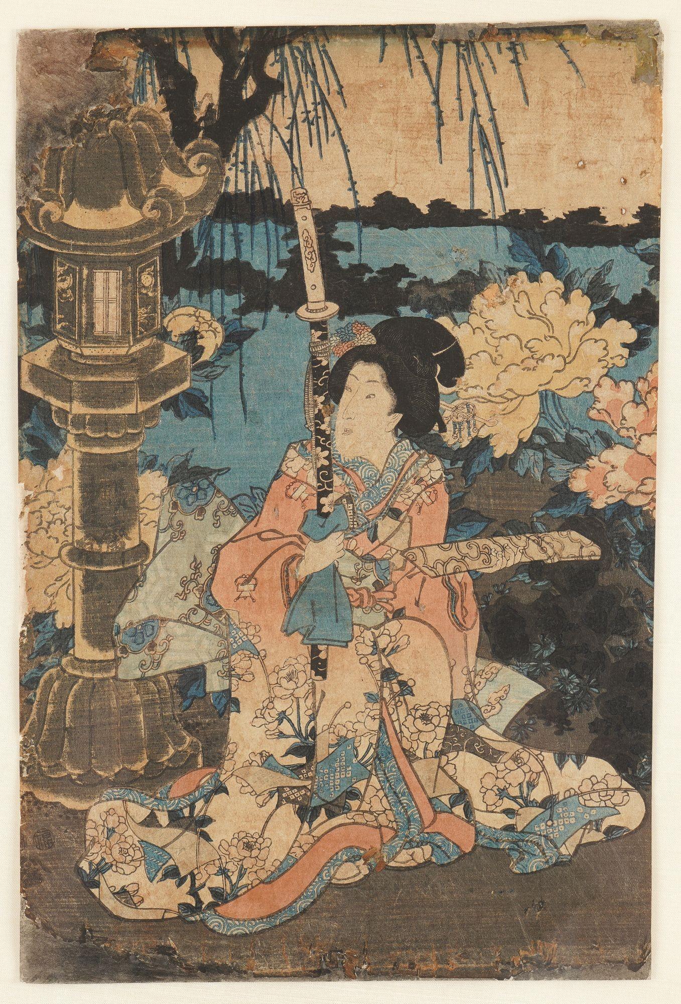 Set of 3 Japanese framed woodblock prints by Utagawa Toyokuni, 1786-1865 For Sale 11